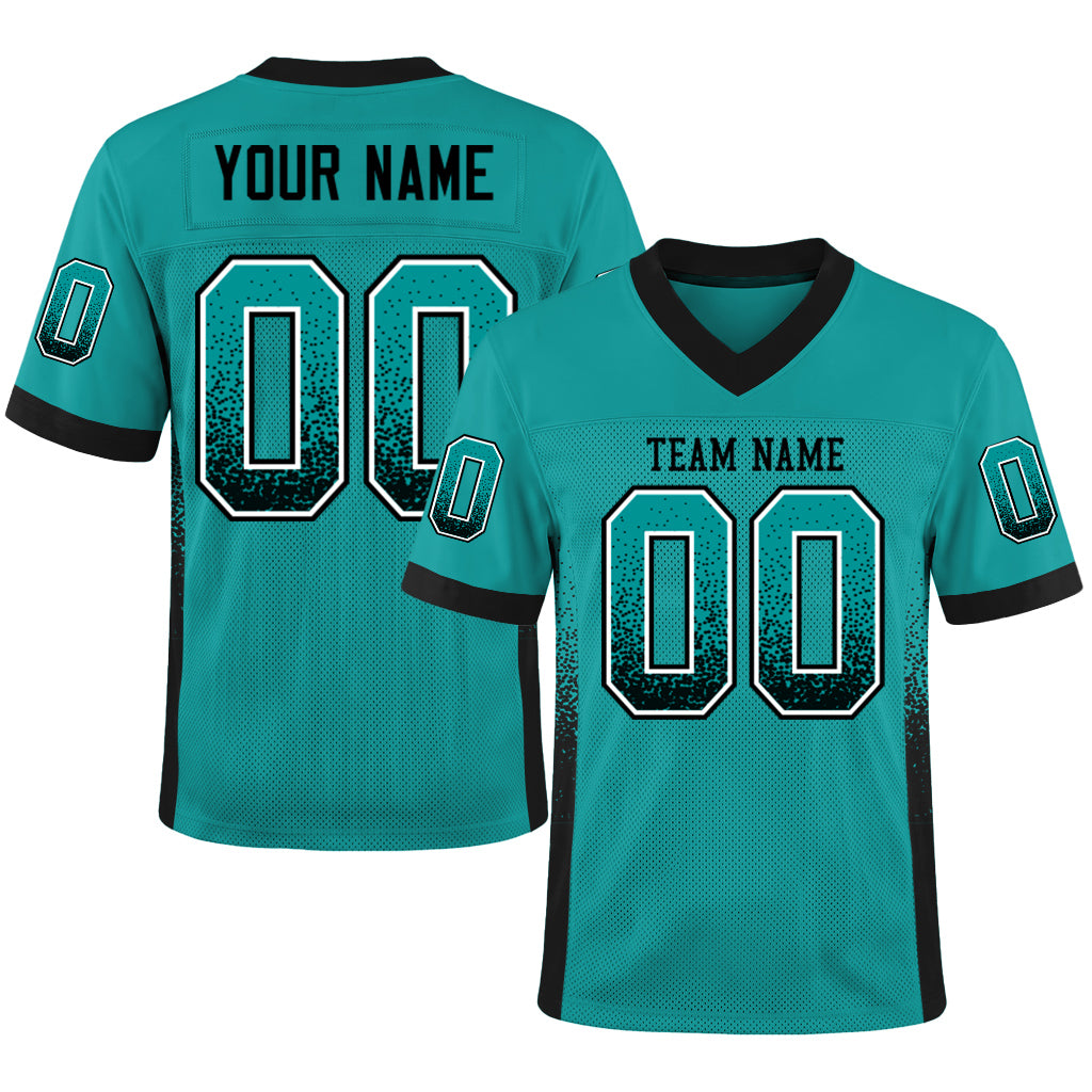 Custom Aqua Black-White Mesh Drift Fashion Football Jersey