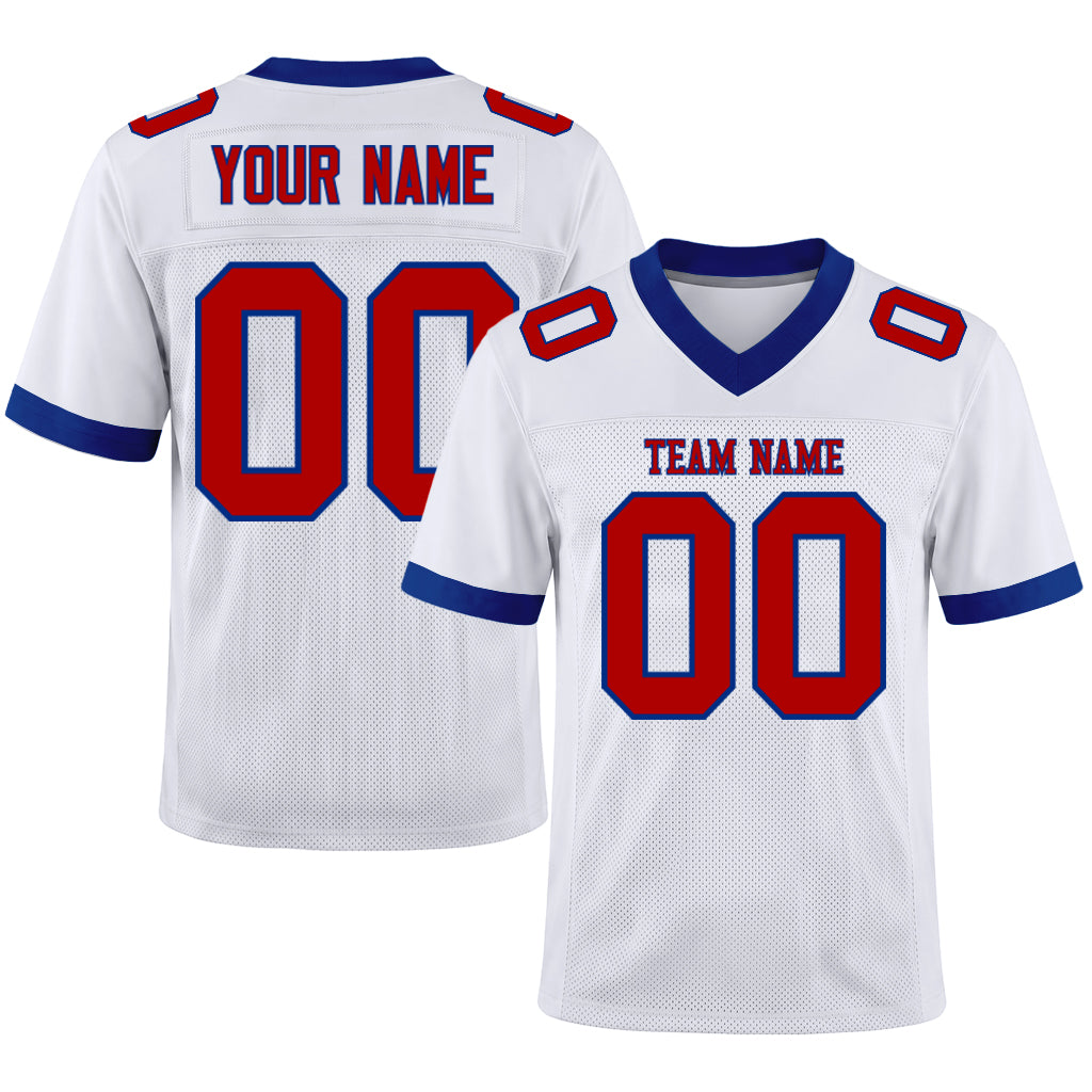 Custom White Red-Royal Mesh Football Jersey