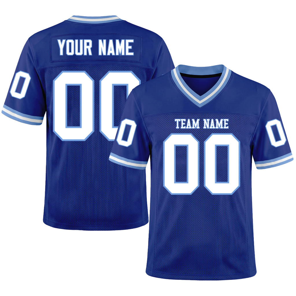 Custom Royal White-Light Blue Mesh Football Jersey