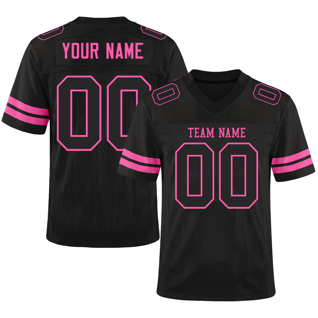 Custom Black Black-Pink Mesh Football Jersey