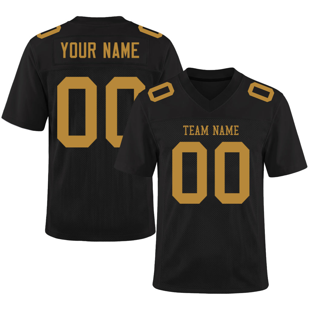 Custom Black Old Gold Mesh Football Jersey