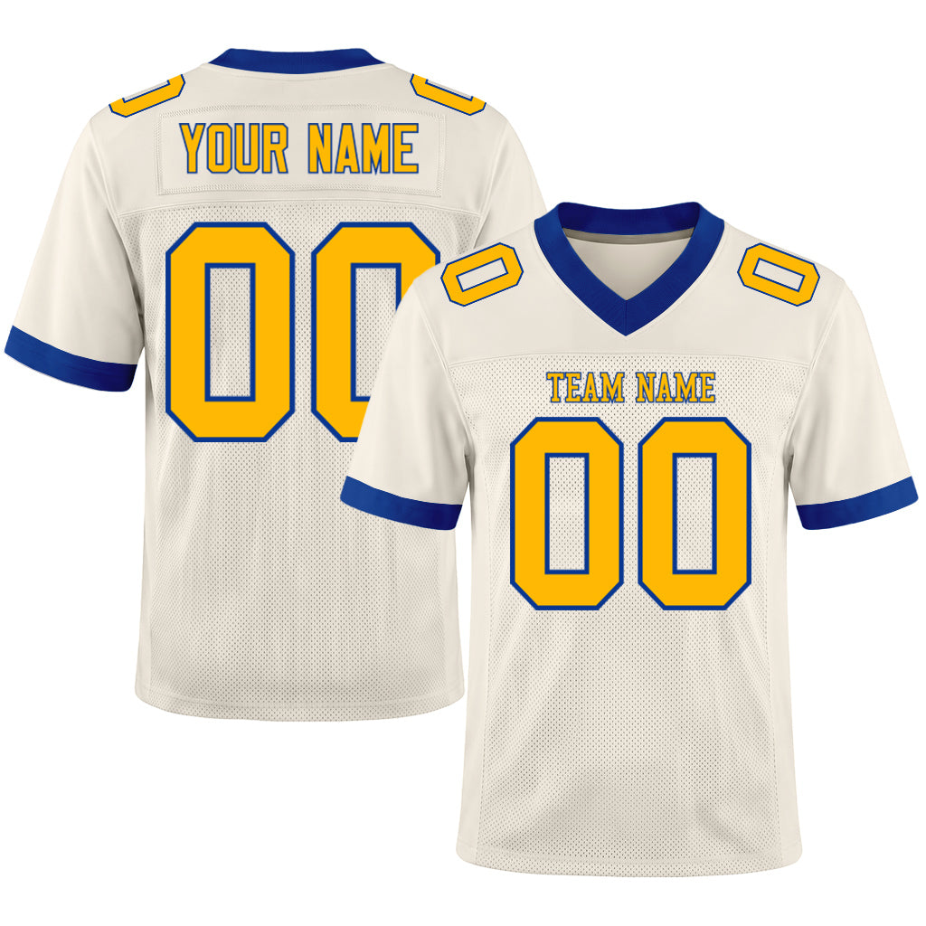 Custom Cream Gold-Royal Mesh Football Jersey