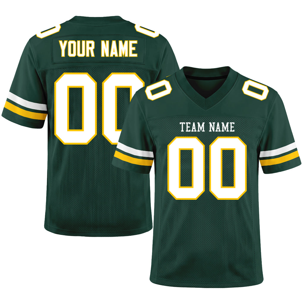 Custom Green White-Gold Mesh Football Jersey