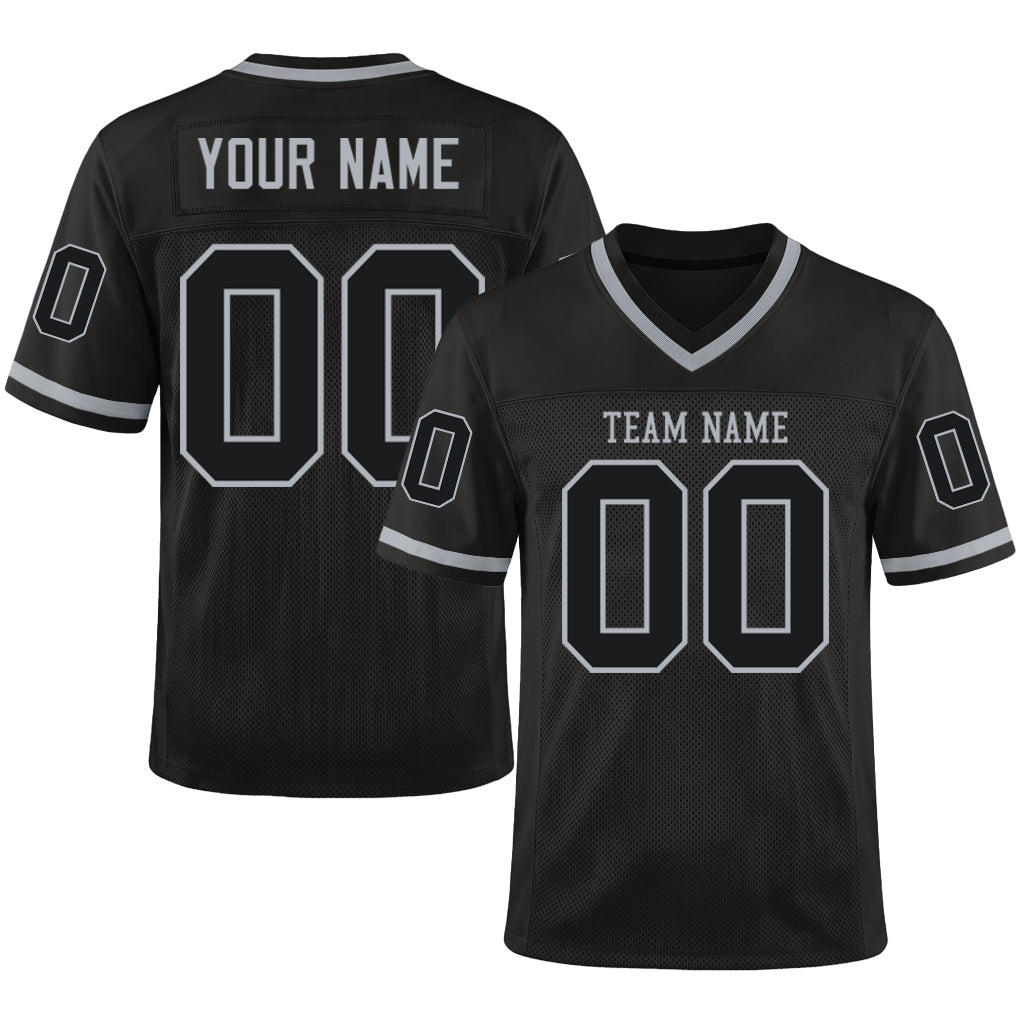 Custom Black Gray Mesh Throwback Mesh Football Jersey