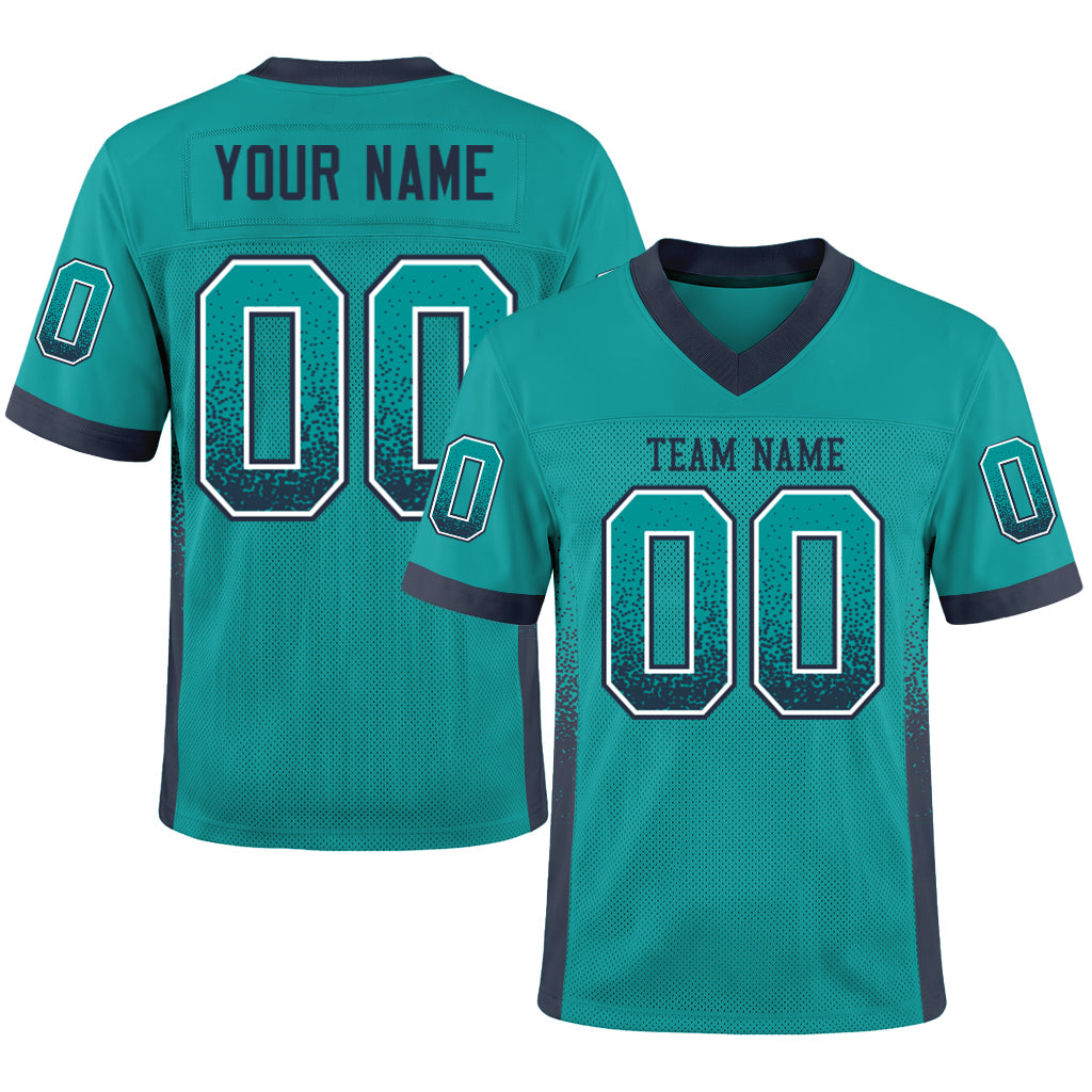 Custom Aqua Navy-White Mesh Drift Fashion Football Jersey