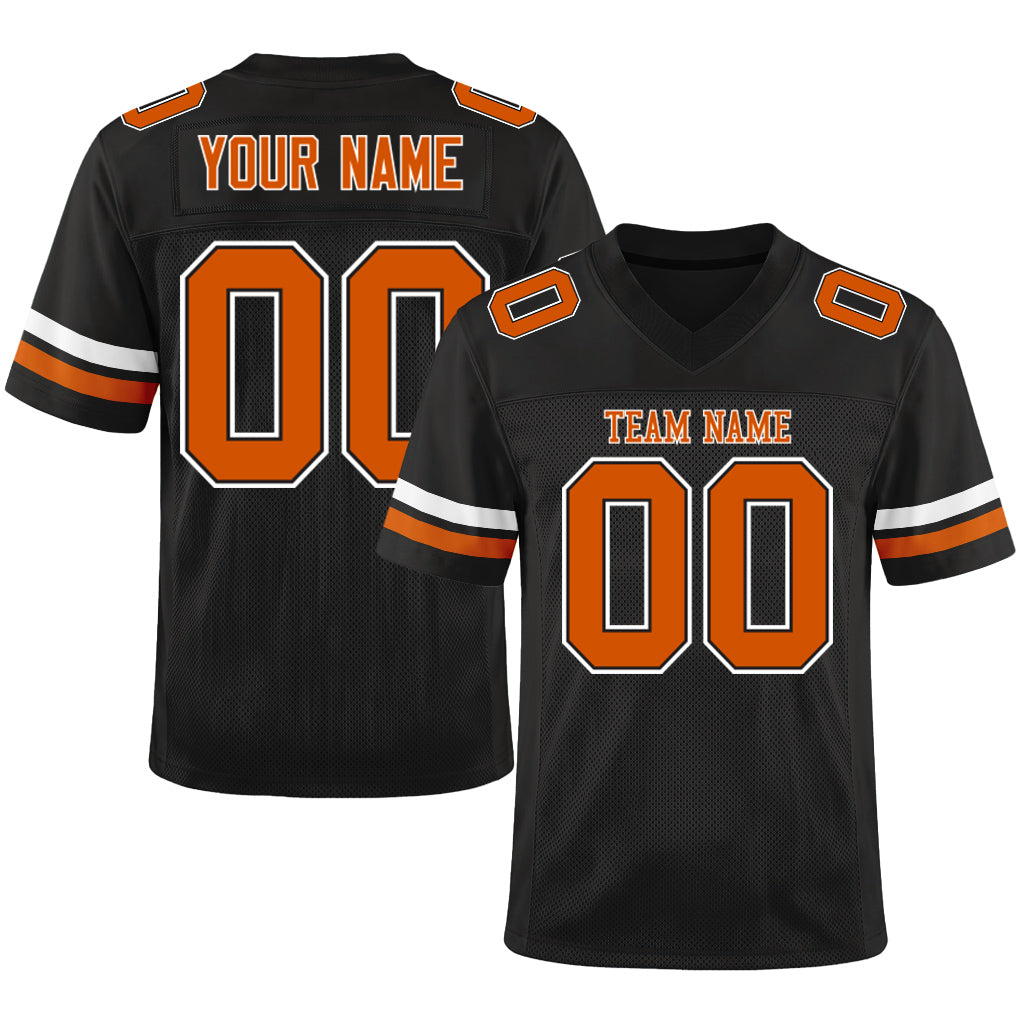 Custom Black Texas Orange-White Custom Name Mesh Football Jersey