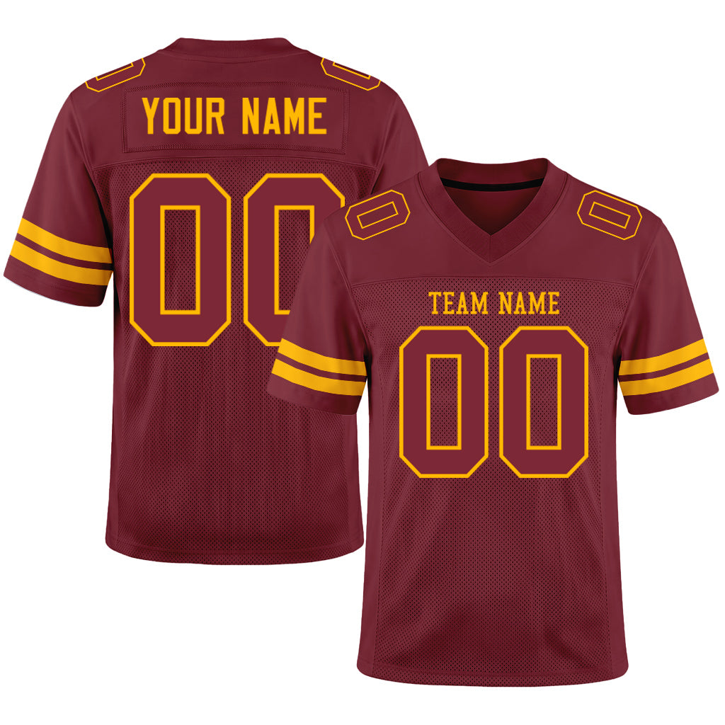 Custom Burgundy Burgundy-Gold Mesh Football Jersey