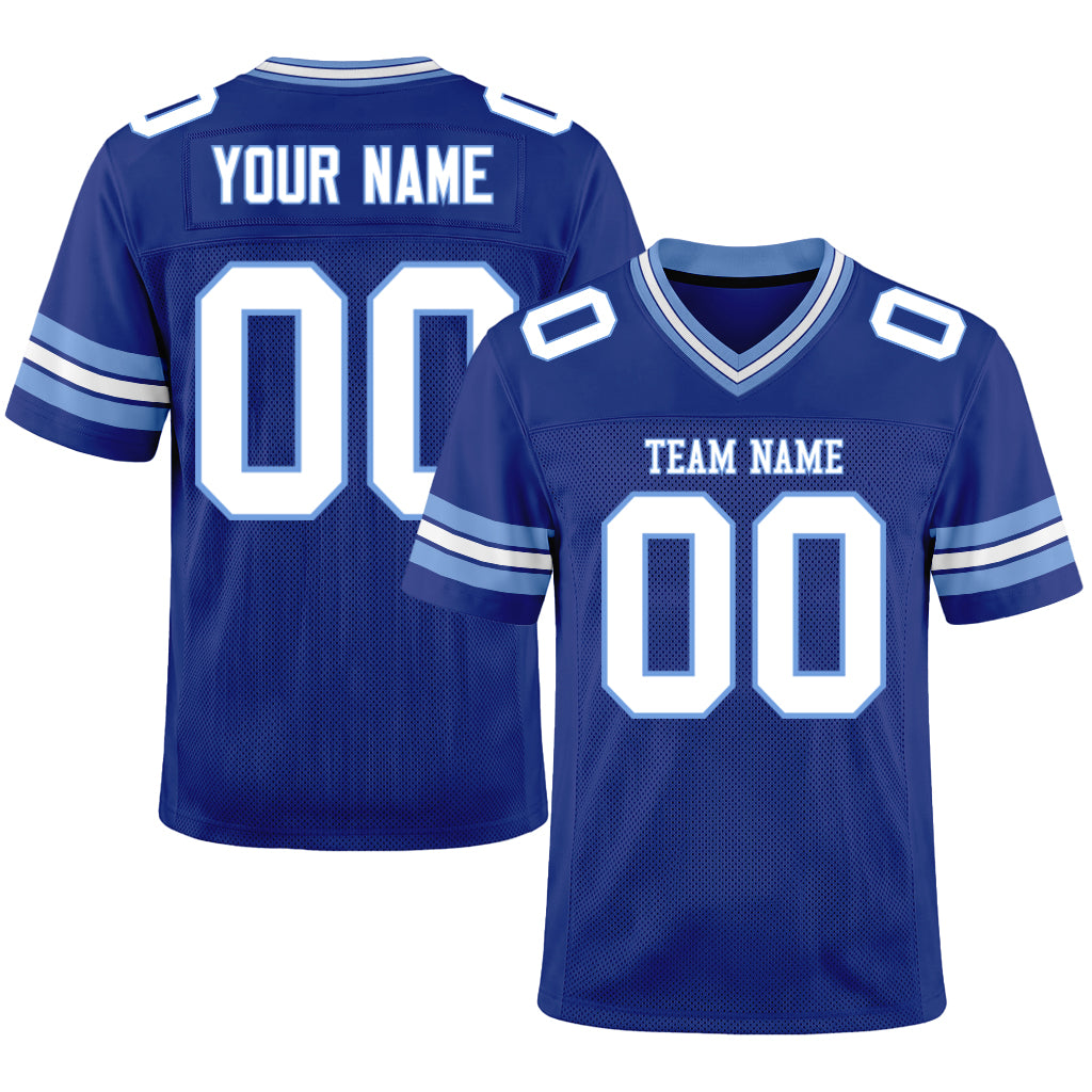 Custom Royal White-Light Blue Mesh Football Jersey