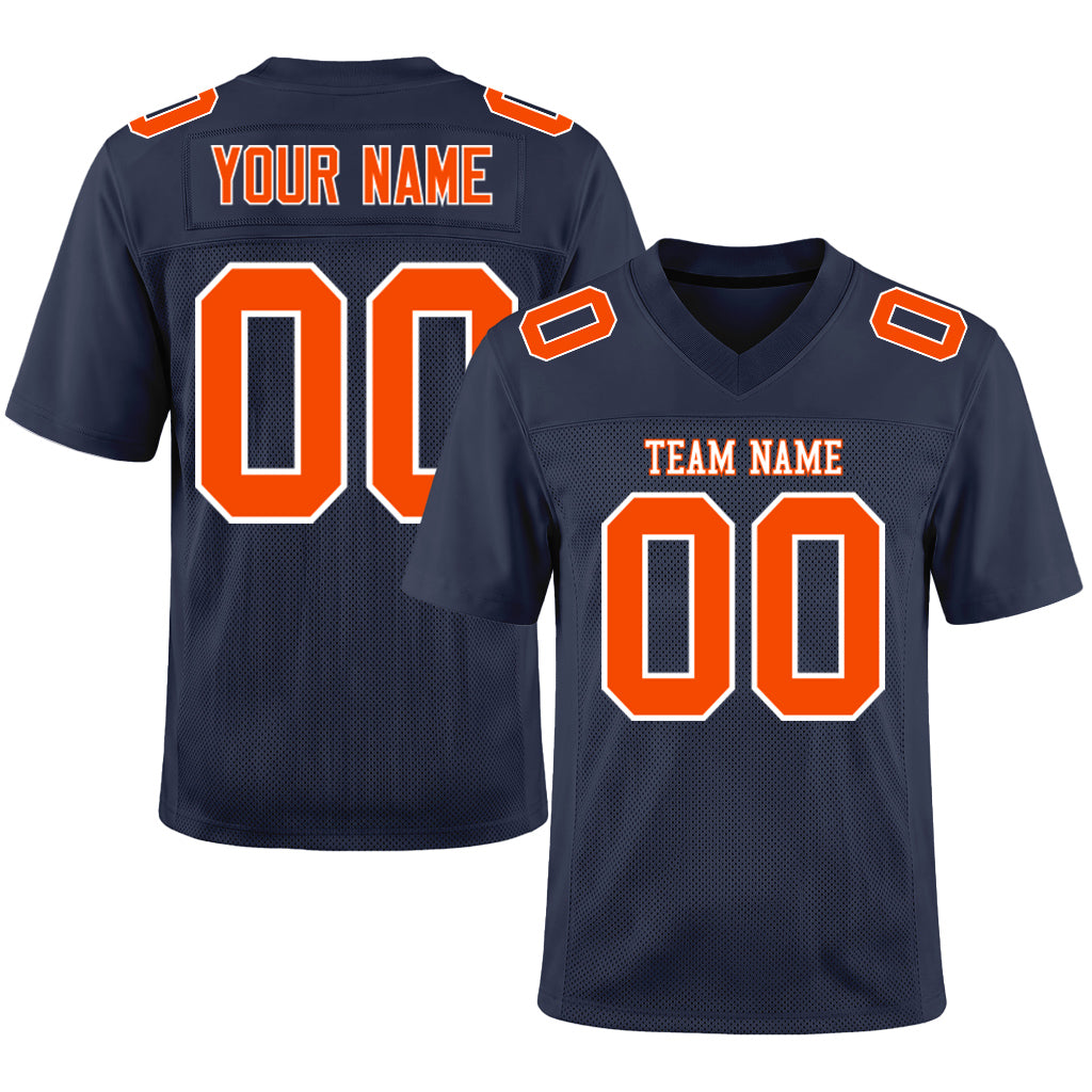 Custom Navy Orange-White Mesh Football Jersey