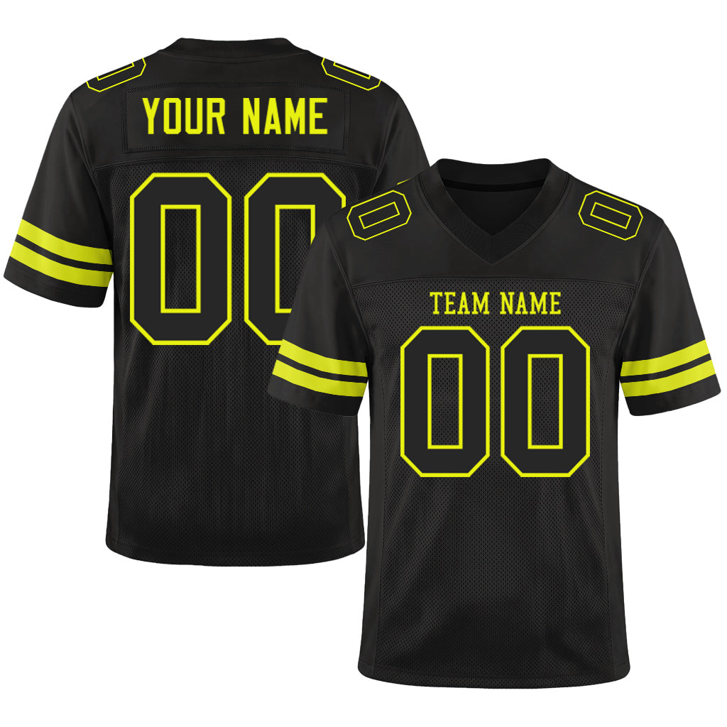 Custom Black Neon Yellow Mesh Football Jersey