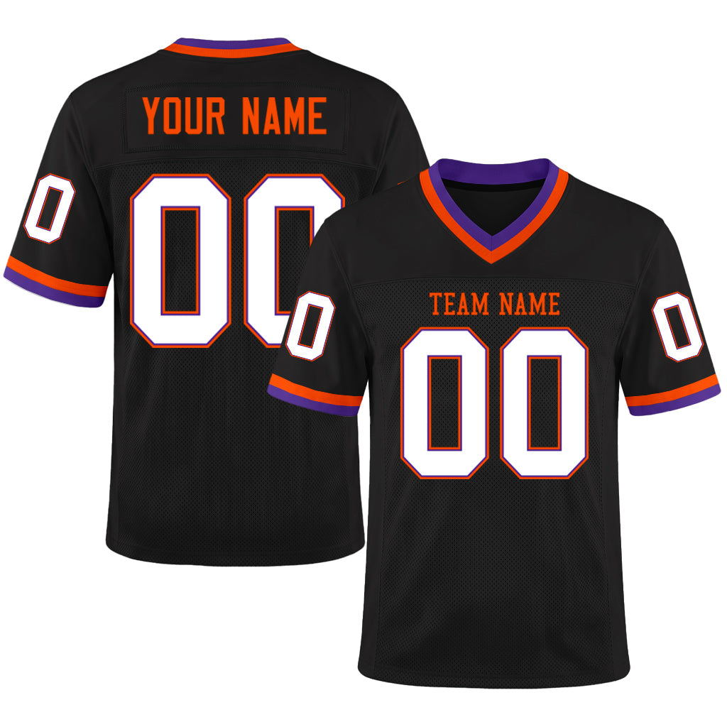 Custom Black Purple-Orange Mesh Football Jersey