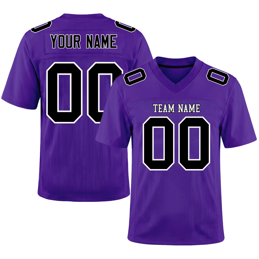 Custom Purple Black-White Mesh Football Jersey