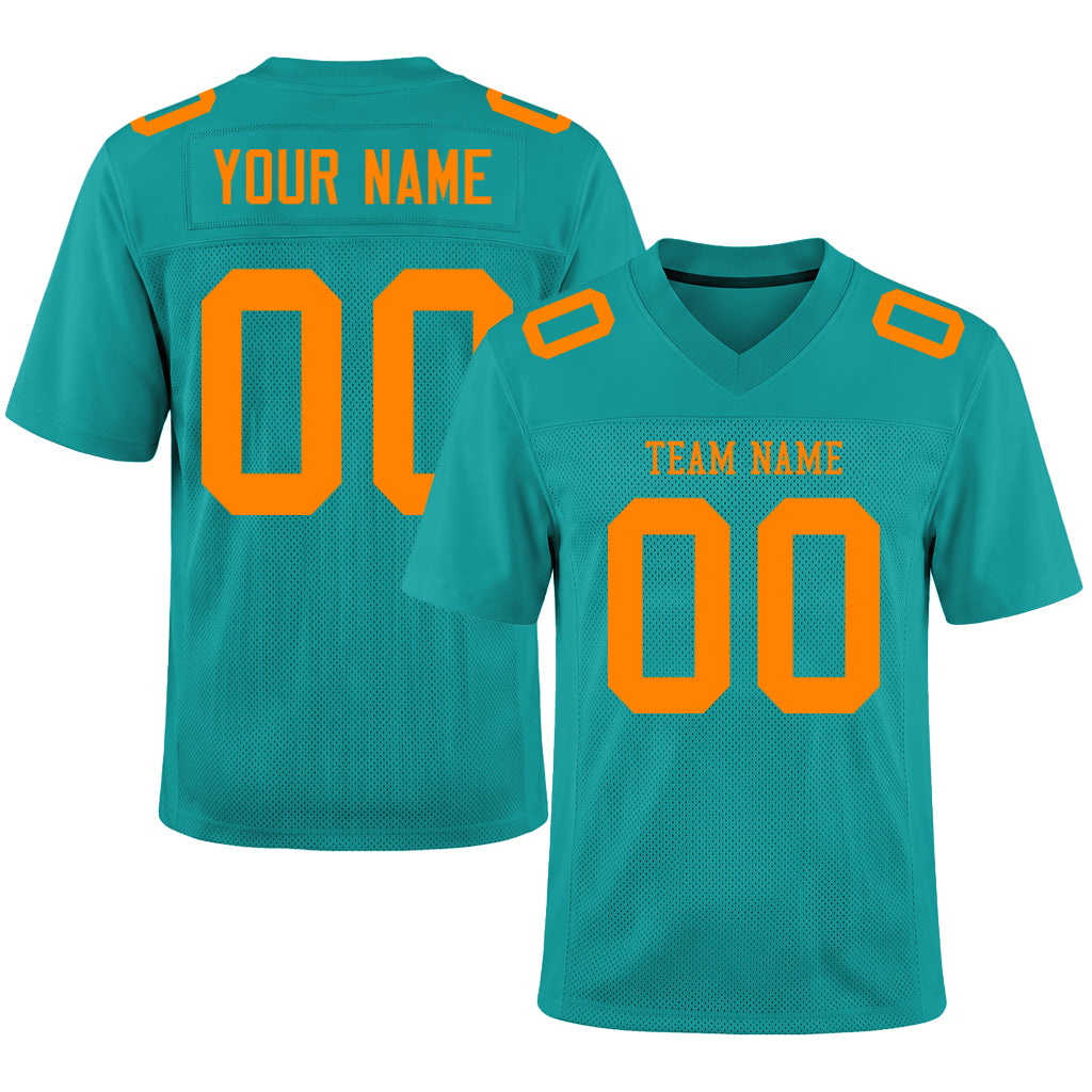 Custom Aqua Bay Orange Mesh Football Jersey