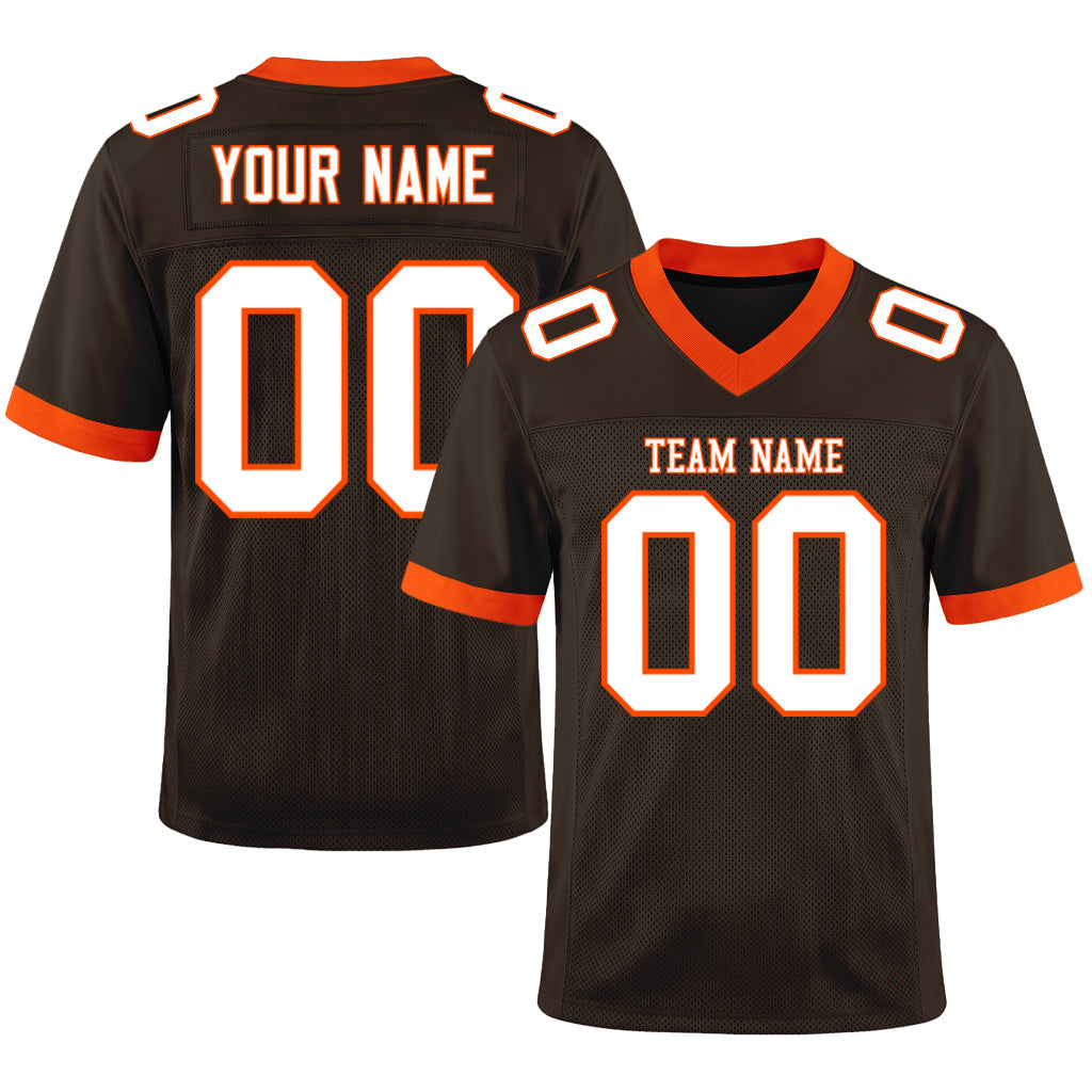 Custom Brown White-Orange Mesh Football Jersey