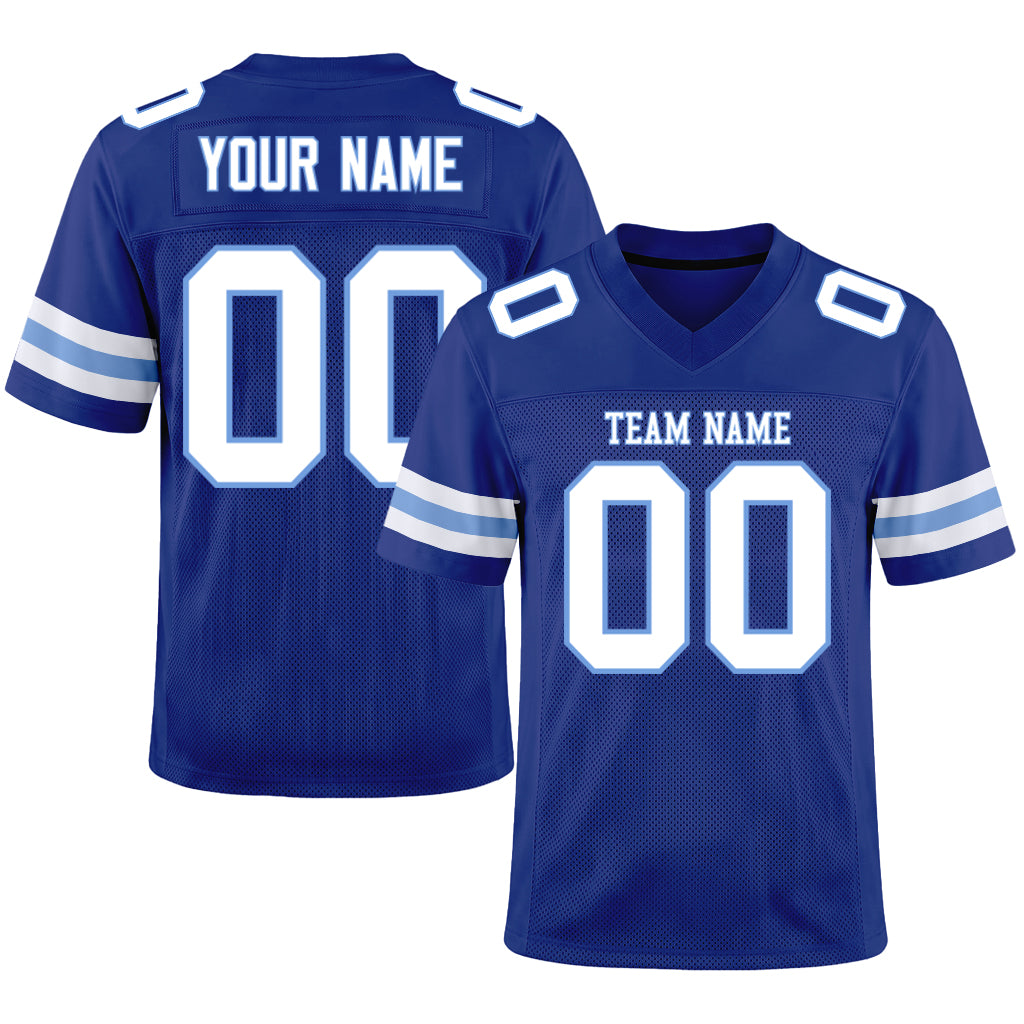 Custom Royal White-Light Blue Mesh Football Jersey