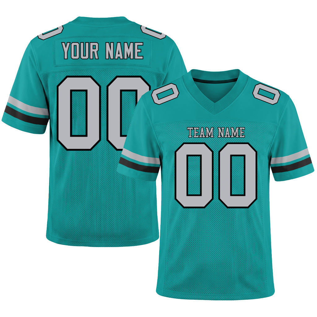 Custom Aqua Gray-Black Mesh Football Jersey