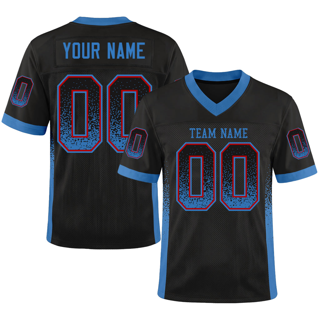 Custom Black Powder Blue-Red Mesh Drift Fashion Mesh Football Jersey