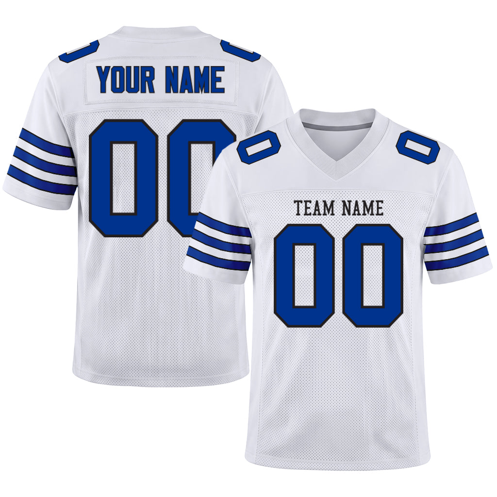 Custom White Royal-Black Mesh Football Jersey