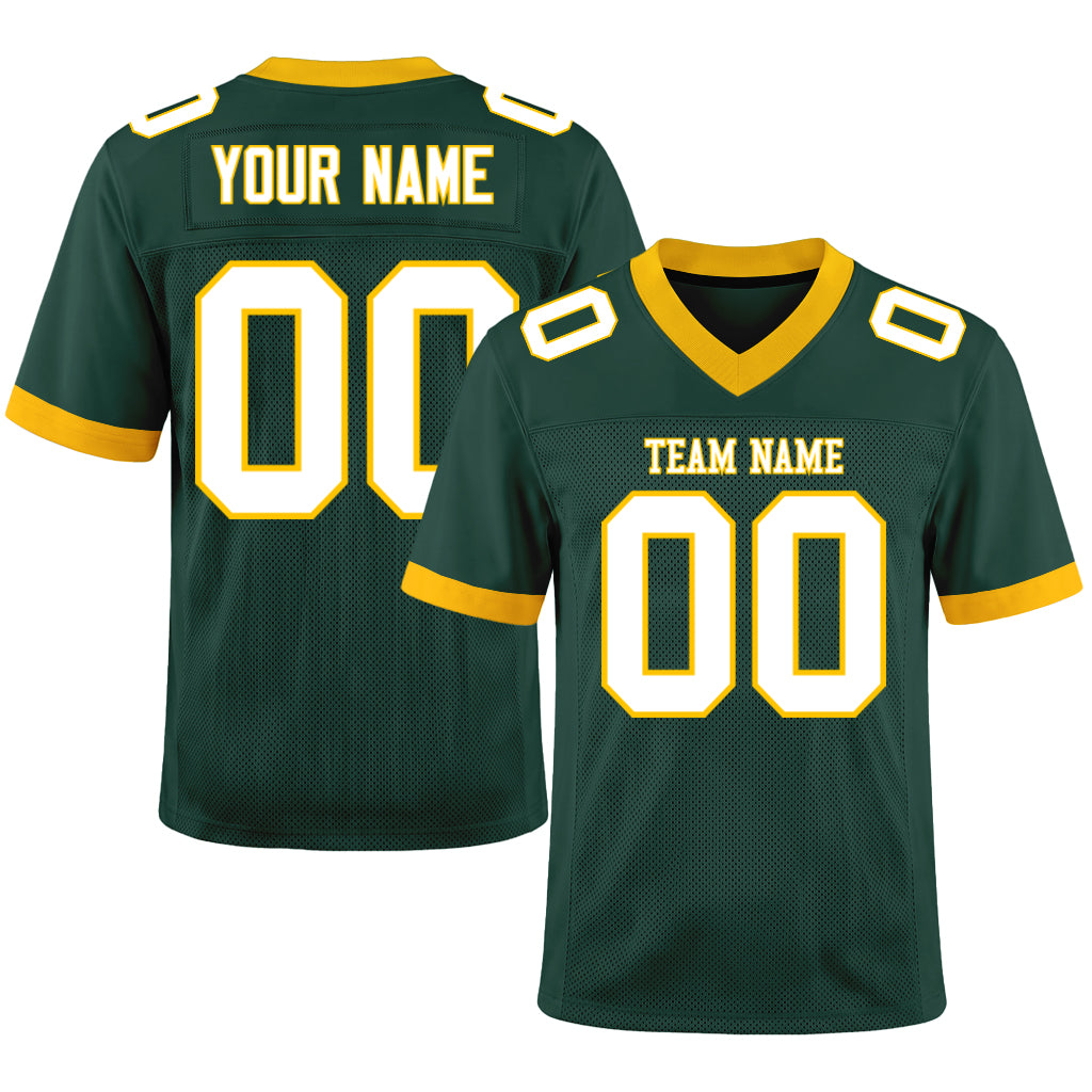 Custom Green White-Gold Mesh Football Jersey