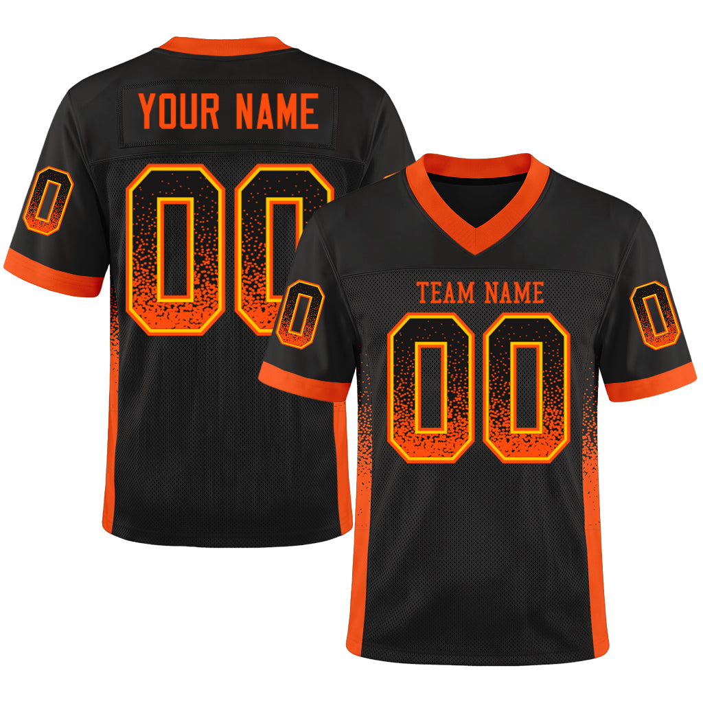 Custom Black Orange-Yellow Mesh Drift Fashion Mesh Football Jersey