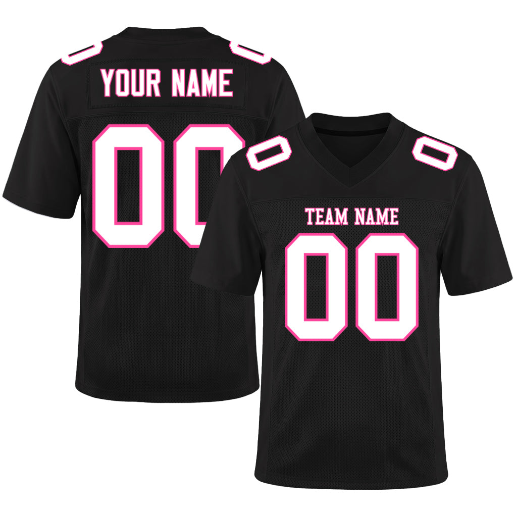 Custom Black White-Pink Mesh Football Jersey