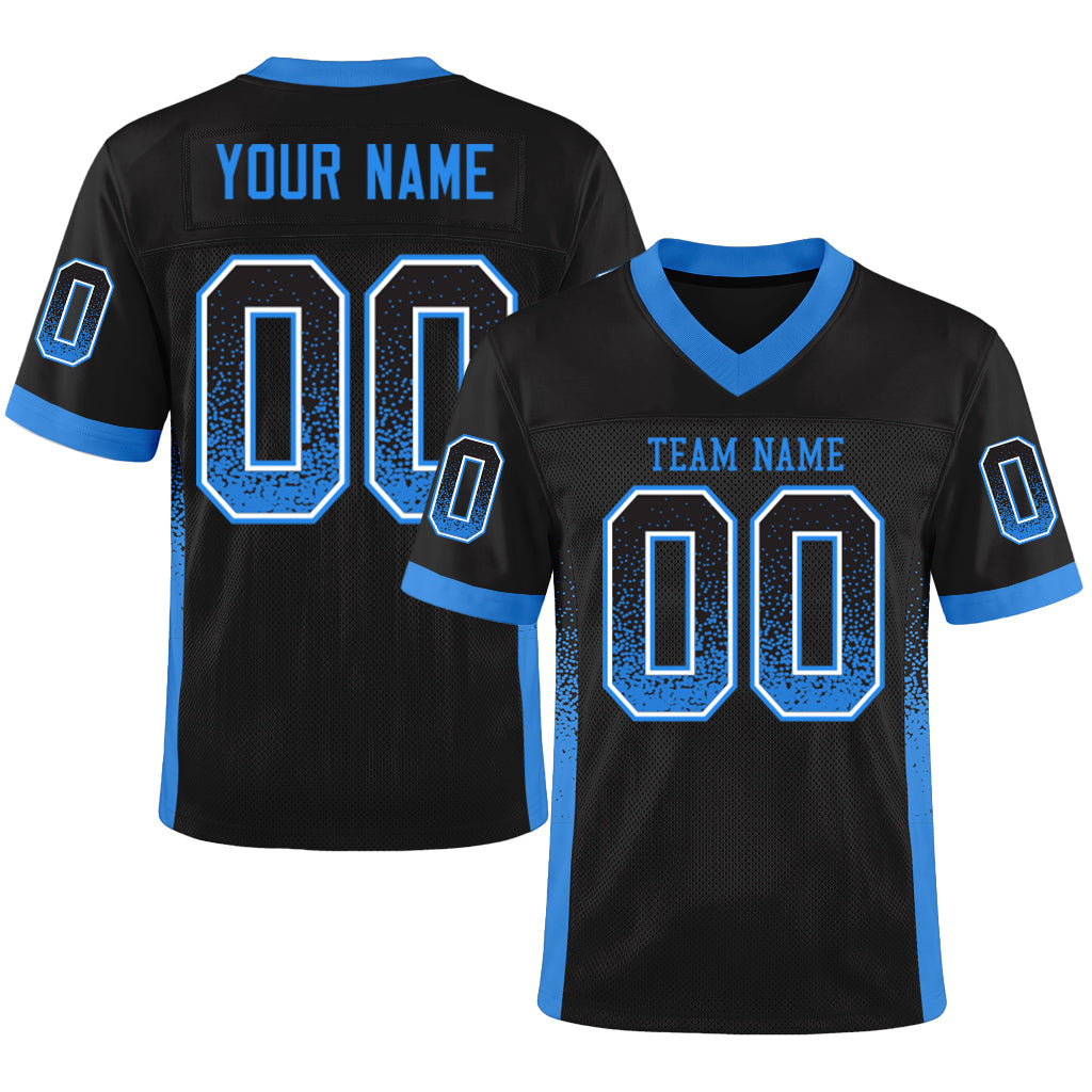 Custom Black Electric Blue-White Mesh Drift Fashion Mesh Football Jersey