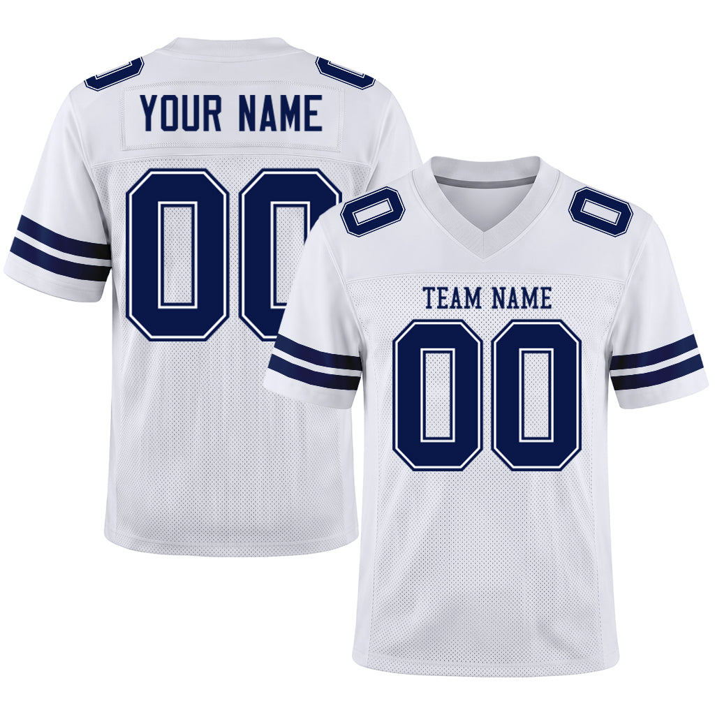 Custom White Navy-White Mesh Football Jersey