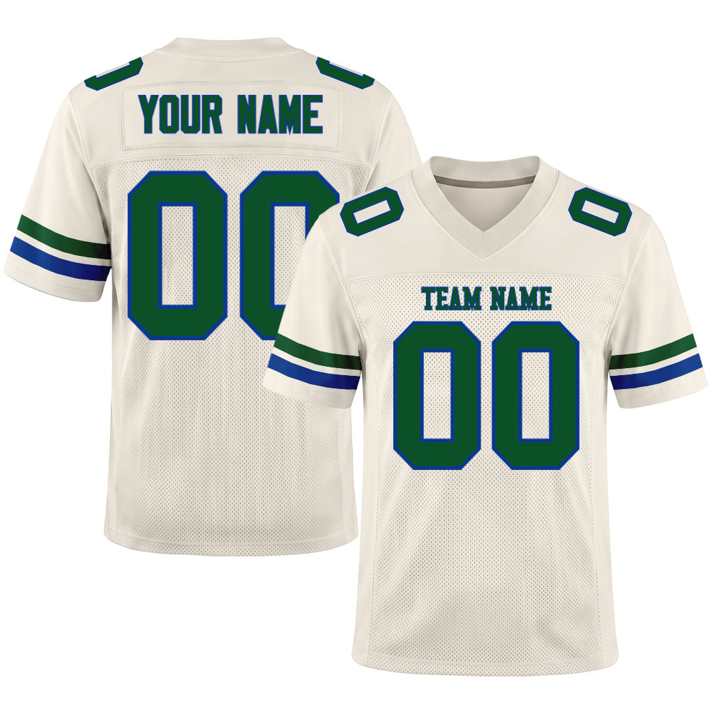 Custom Cream Green-Royal Mesh Football Jersey