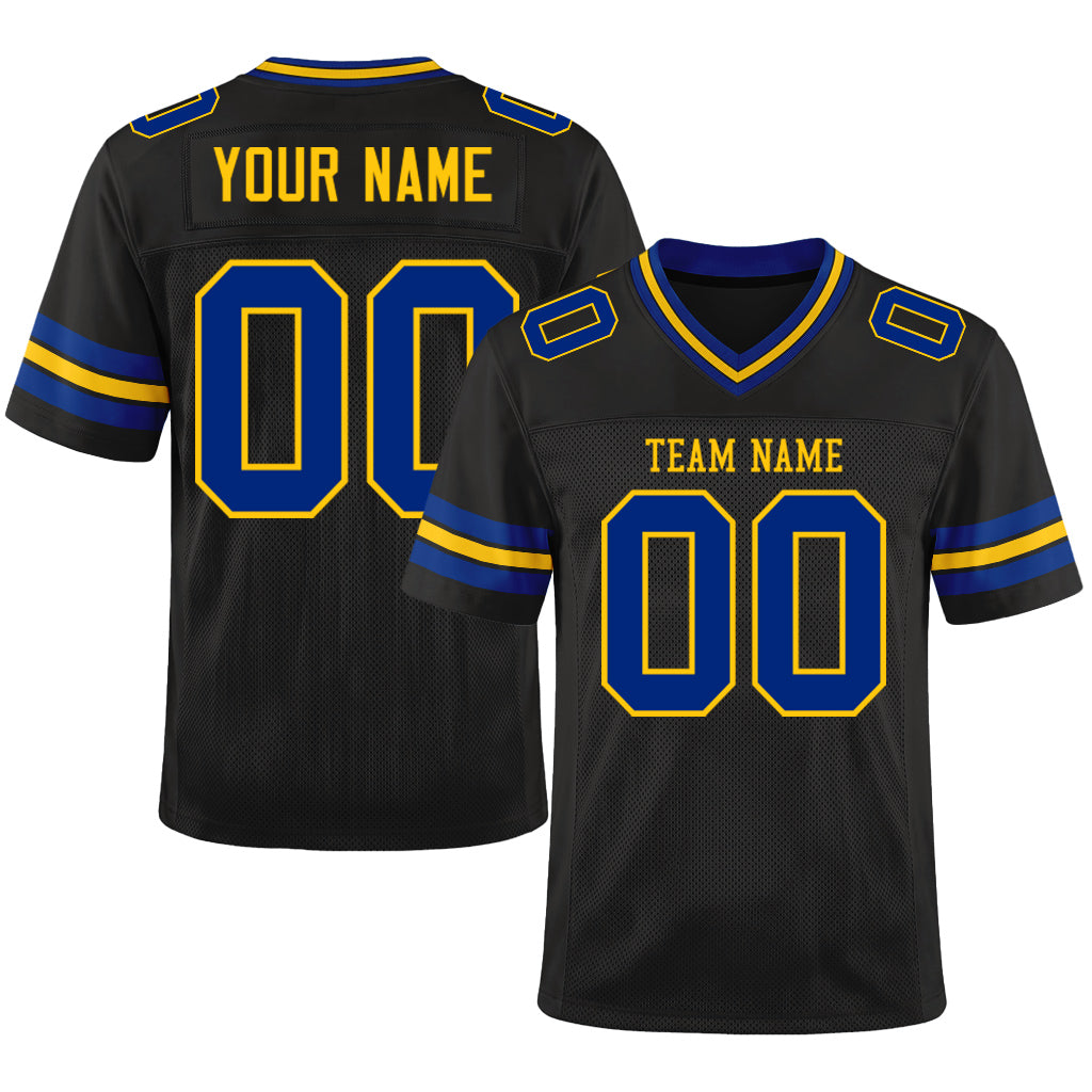 Custom Black Royal-Yellow Custom Name Mesh Football Jersey