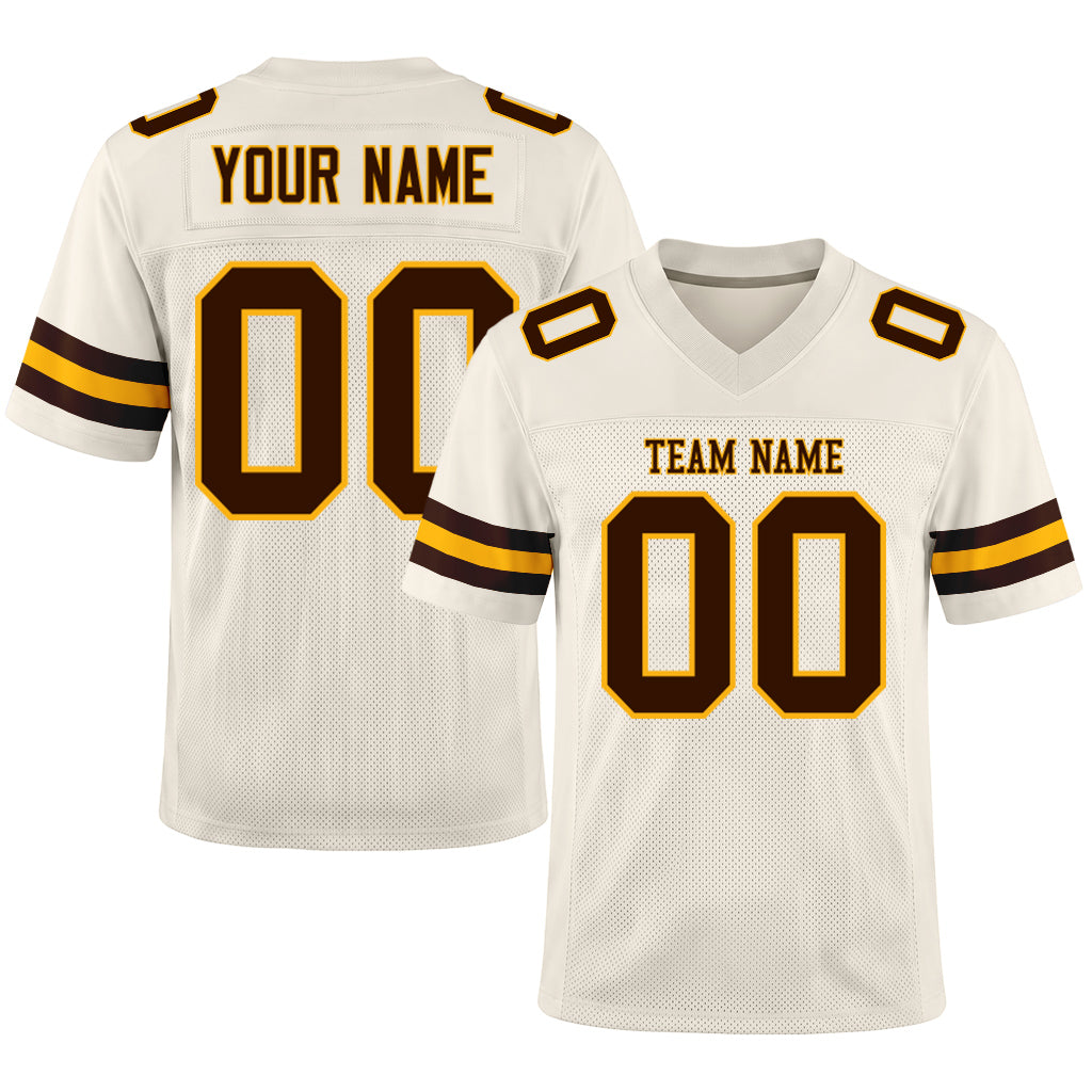Custom Cream Brown-Gold Mesh Football Jersey