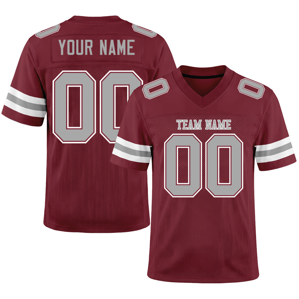 Custom Burgundy Gray-White Football Jersey