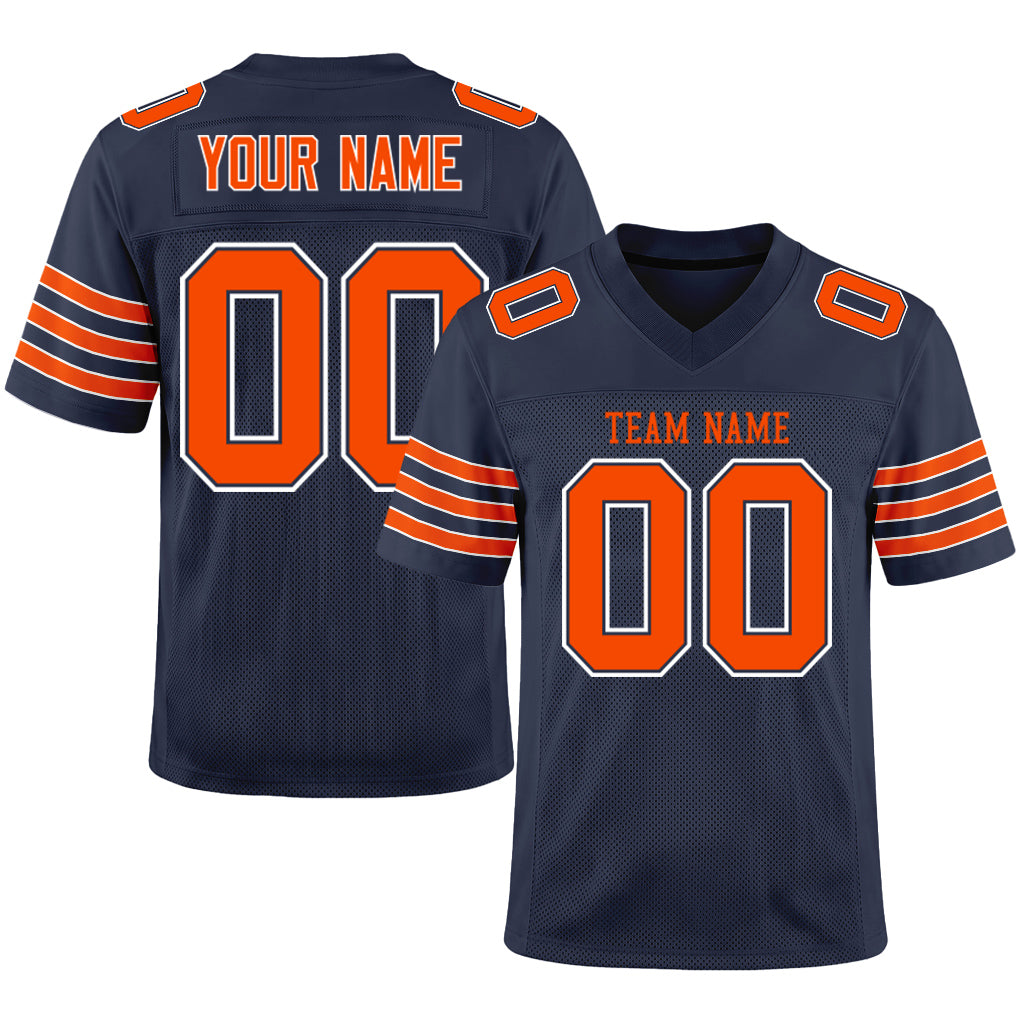 Custom Navy Orange-White Mesh Football Jersey