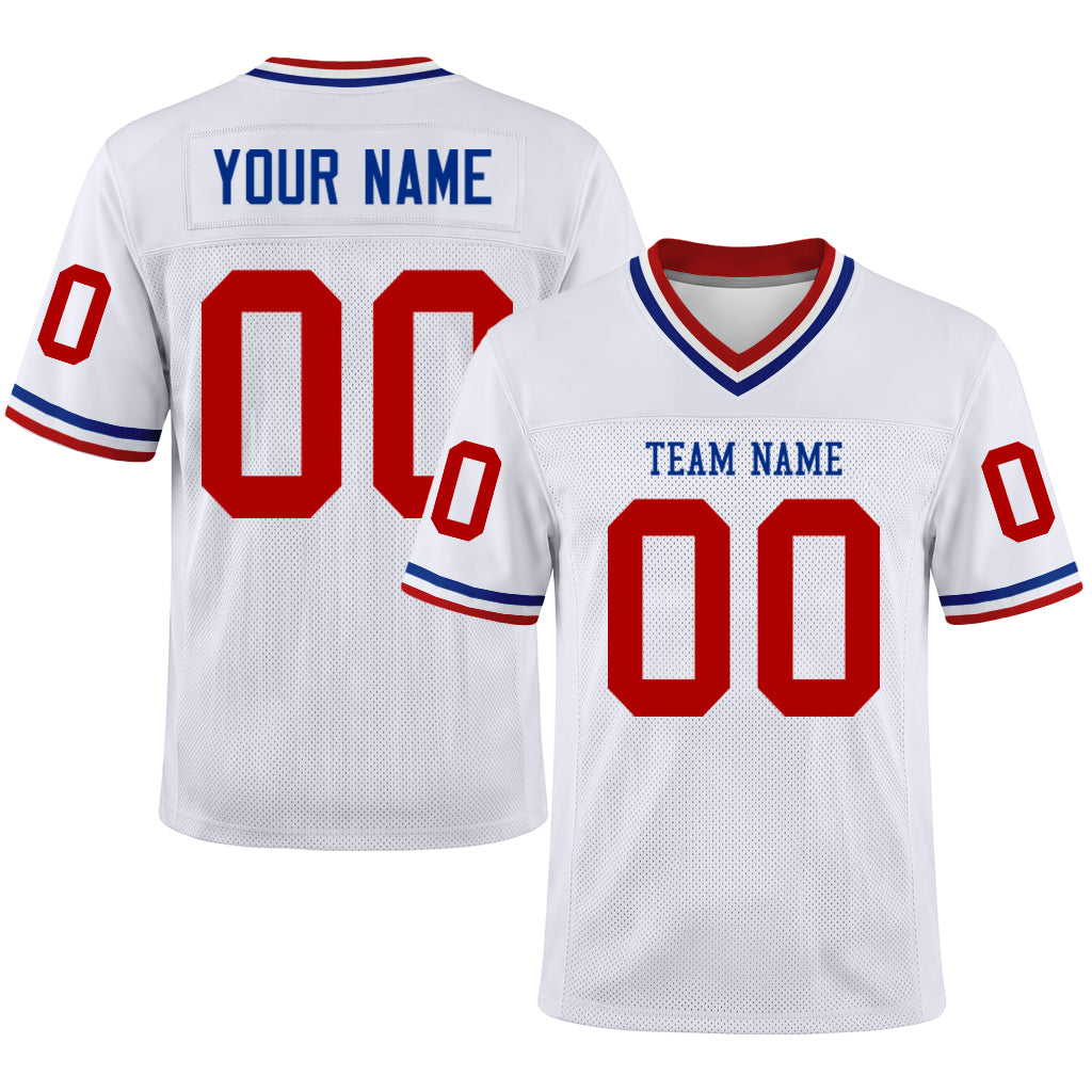 Custom White Red-Royal Mesh Football Jersey