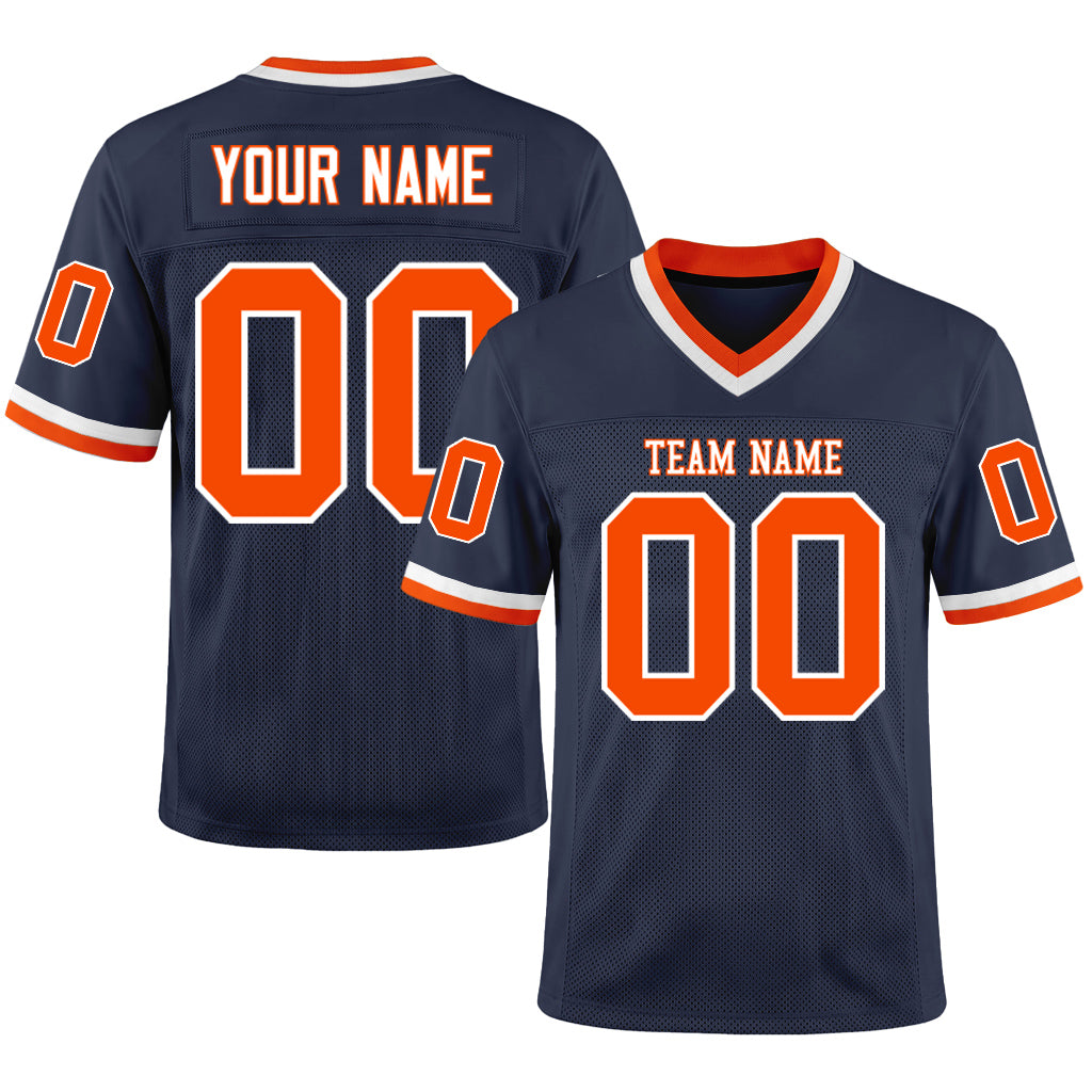 Custom Navy Orange-White Mesh Football Jersey