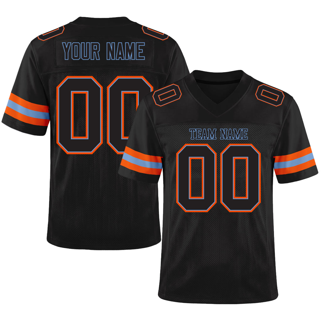 Custom Black Black-Orange Mesh Football Jersey