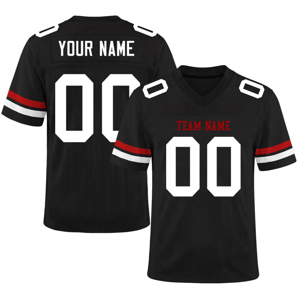 Custom Black White-Red Mesh Football Jersey