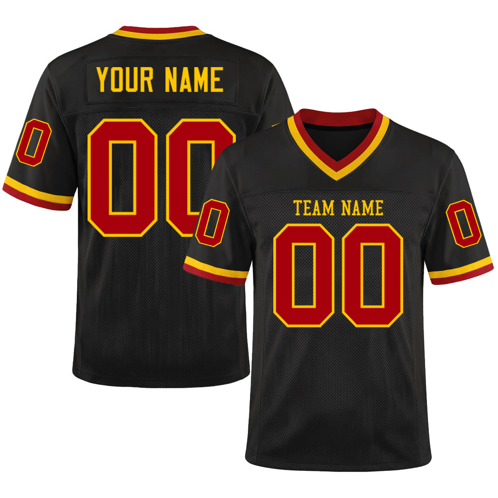 Custom Black Red-Gold Mesh Throwback Mesh Football Jersey