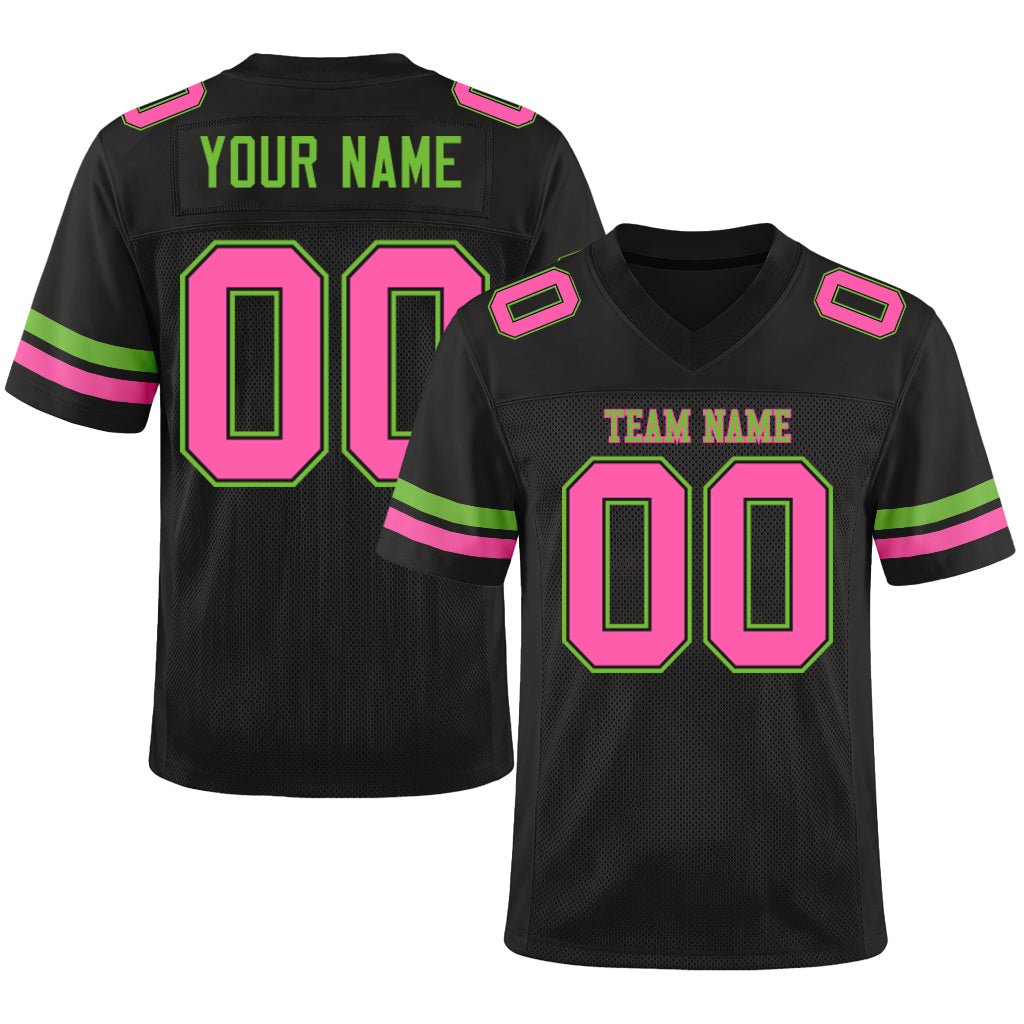 Custom Black Pink-Neon Green Mesh Football Jersey