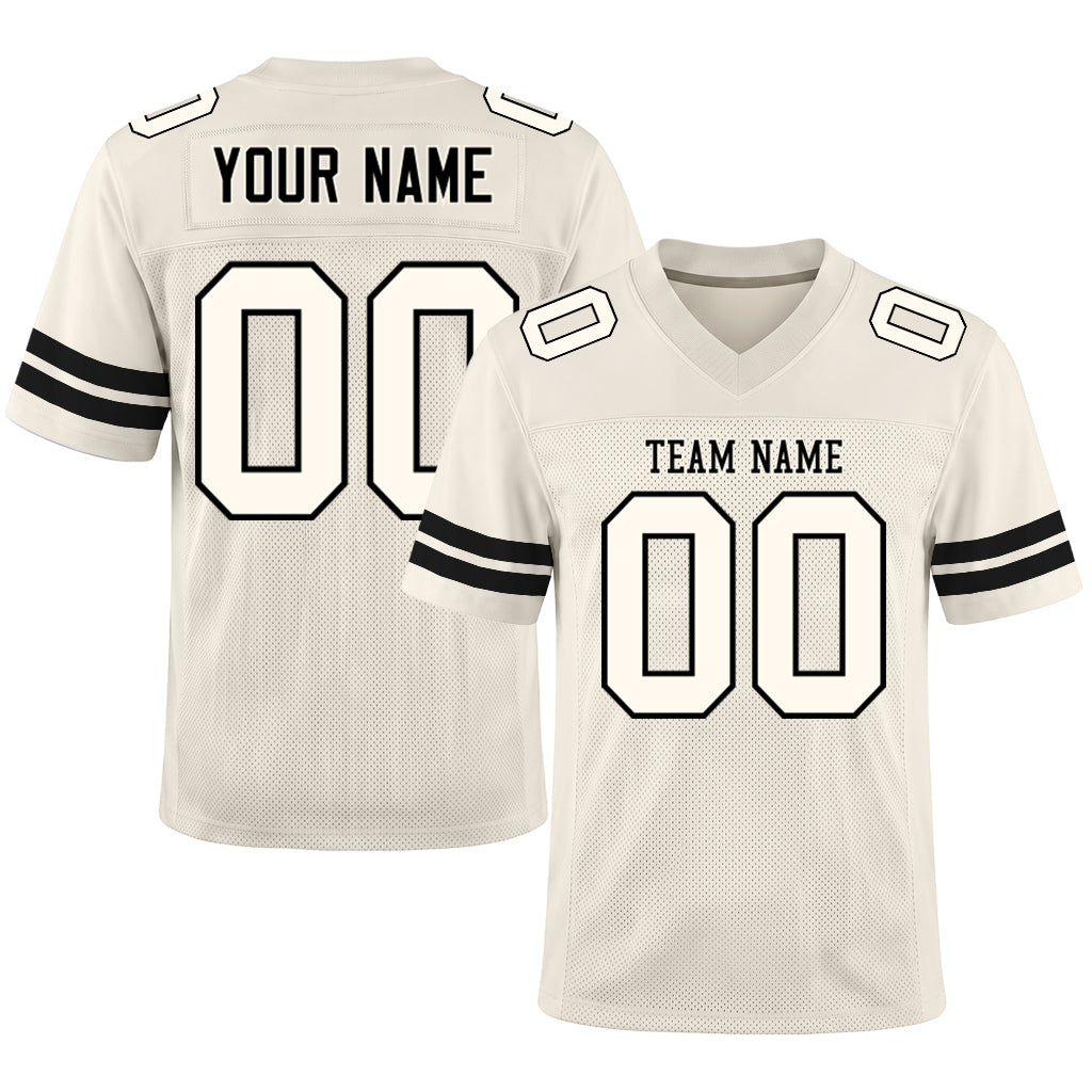 Custom Cream Cream-Black Mesh Football Jersey