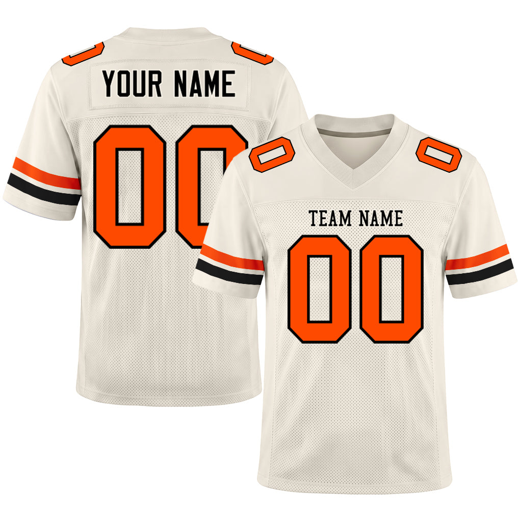 Custom Cream Orange-Black Mesh Football Jersey