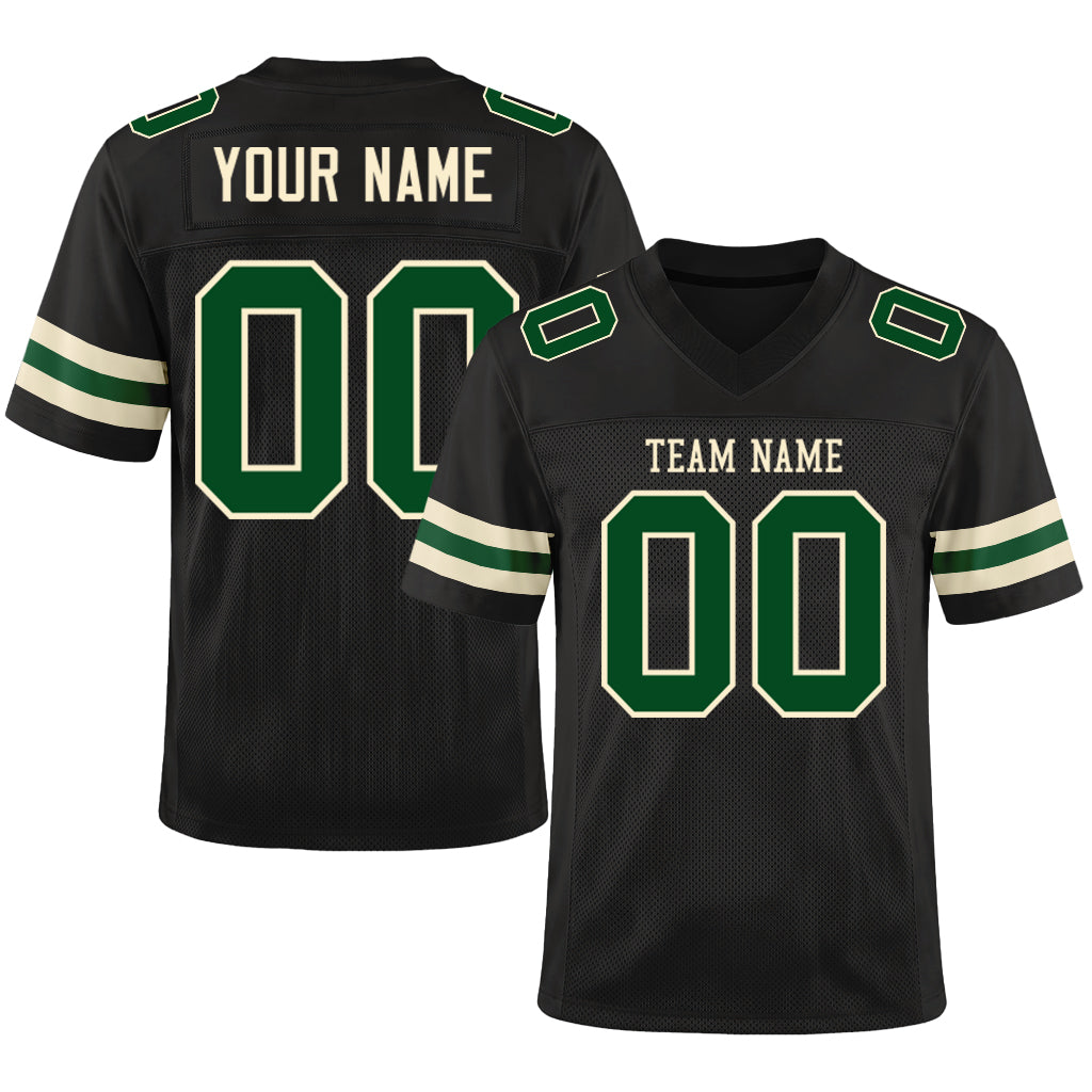 Custom Black Green-Cream Mesh Football Jersey