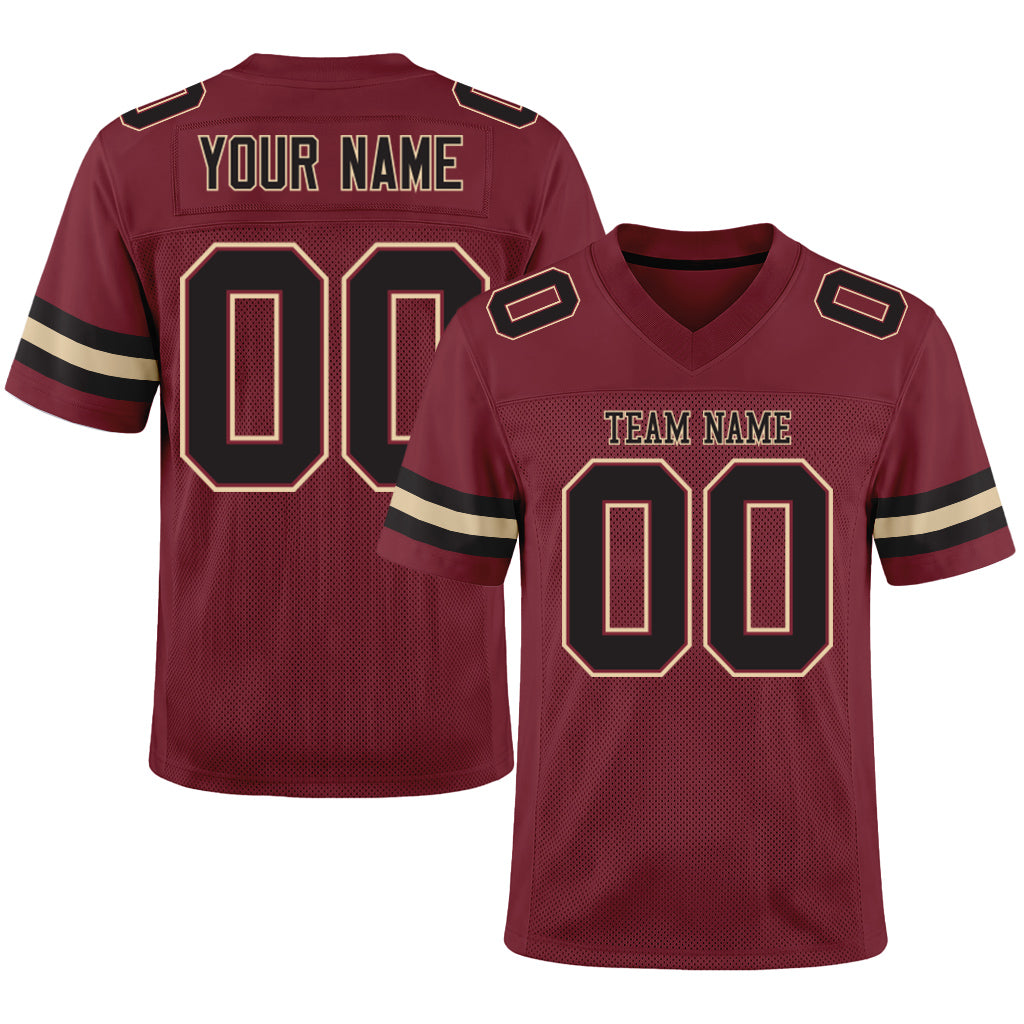 Burgundy Black-Cream Mesh Custom Football Jerseys For Men & Women