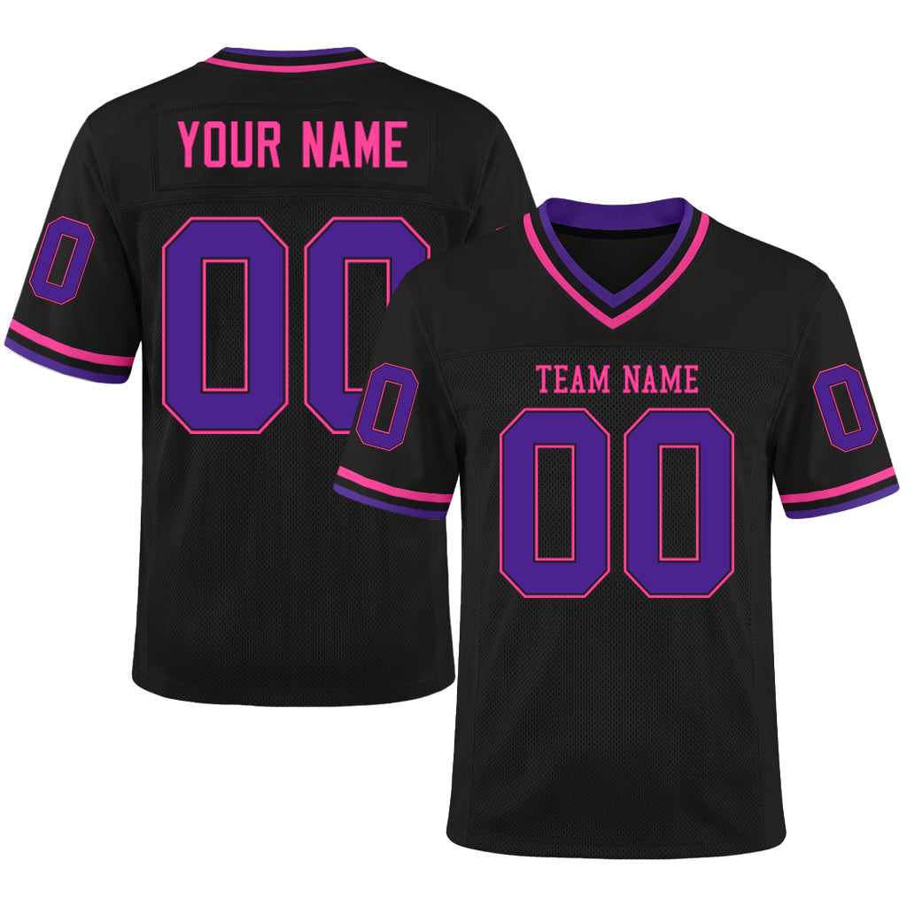 Custom Black Purple-Pink Mesh Football Jersey