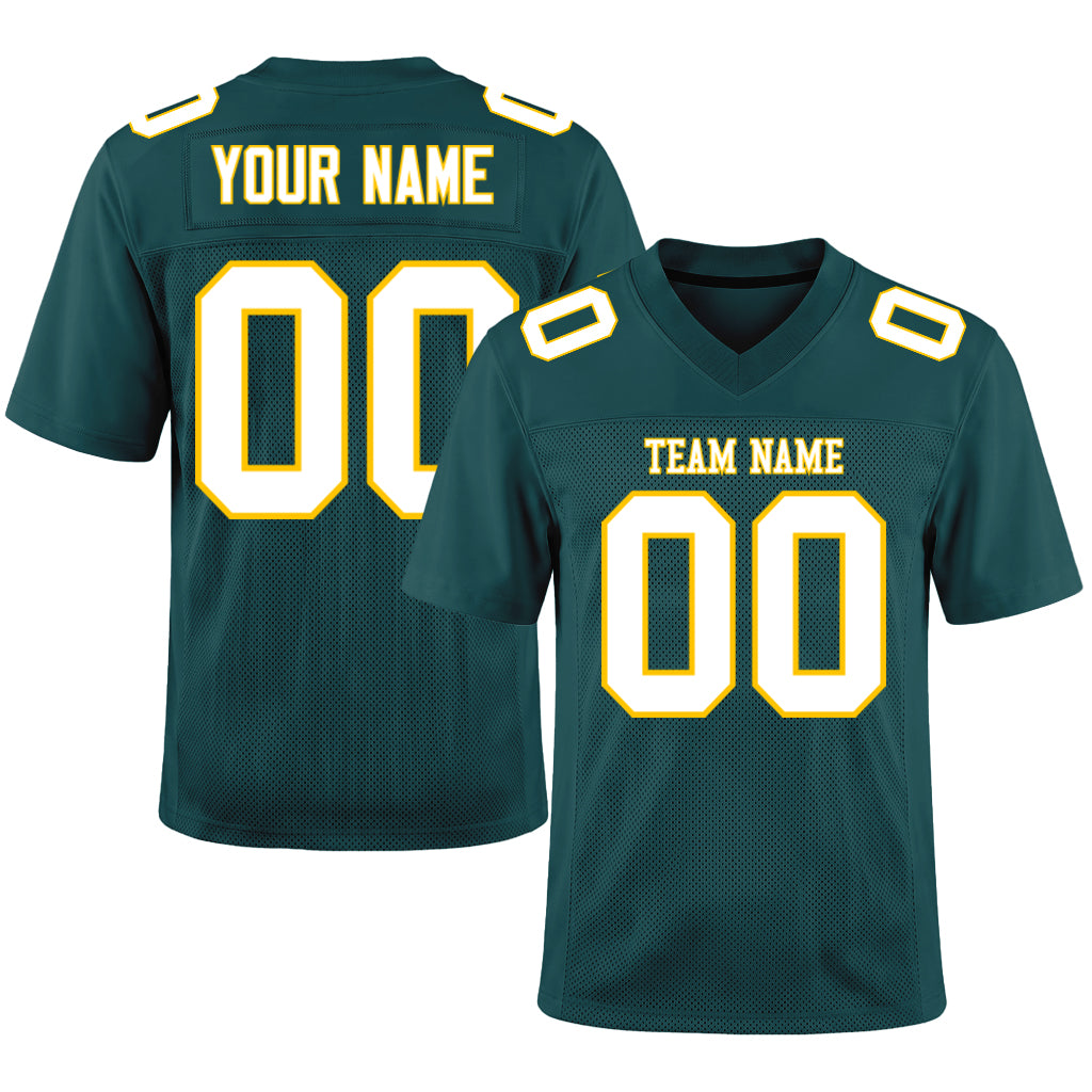 Custom Midnight Green White-Gold Mesh Football Jersey