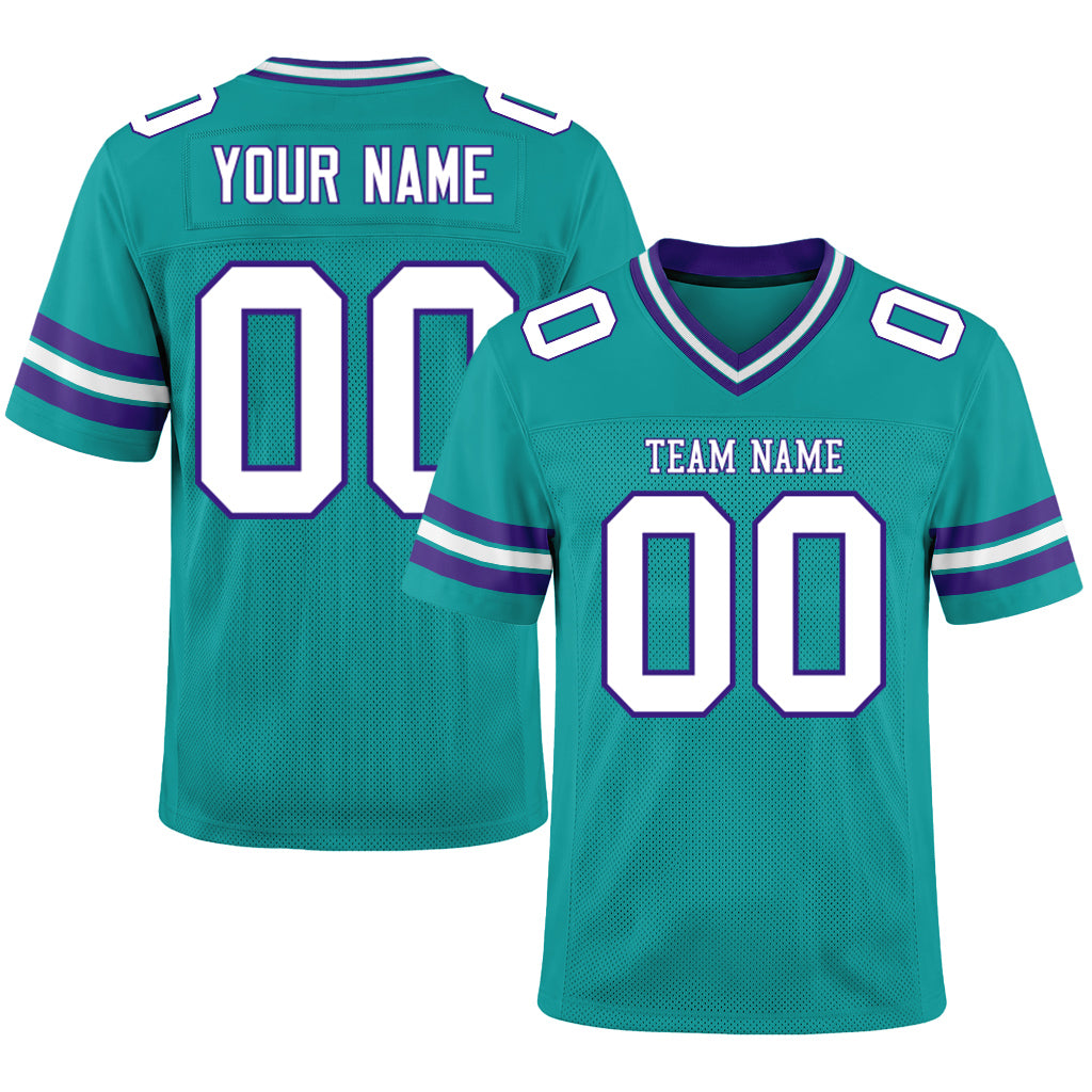 Custom Aqua White-Purple Mesh Football Jersey