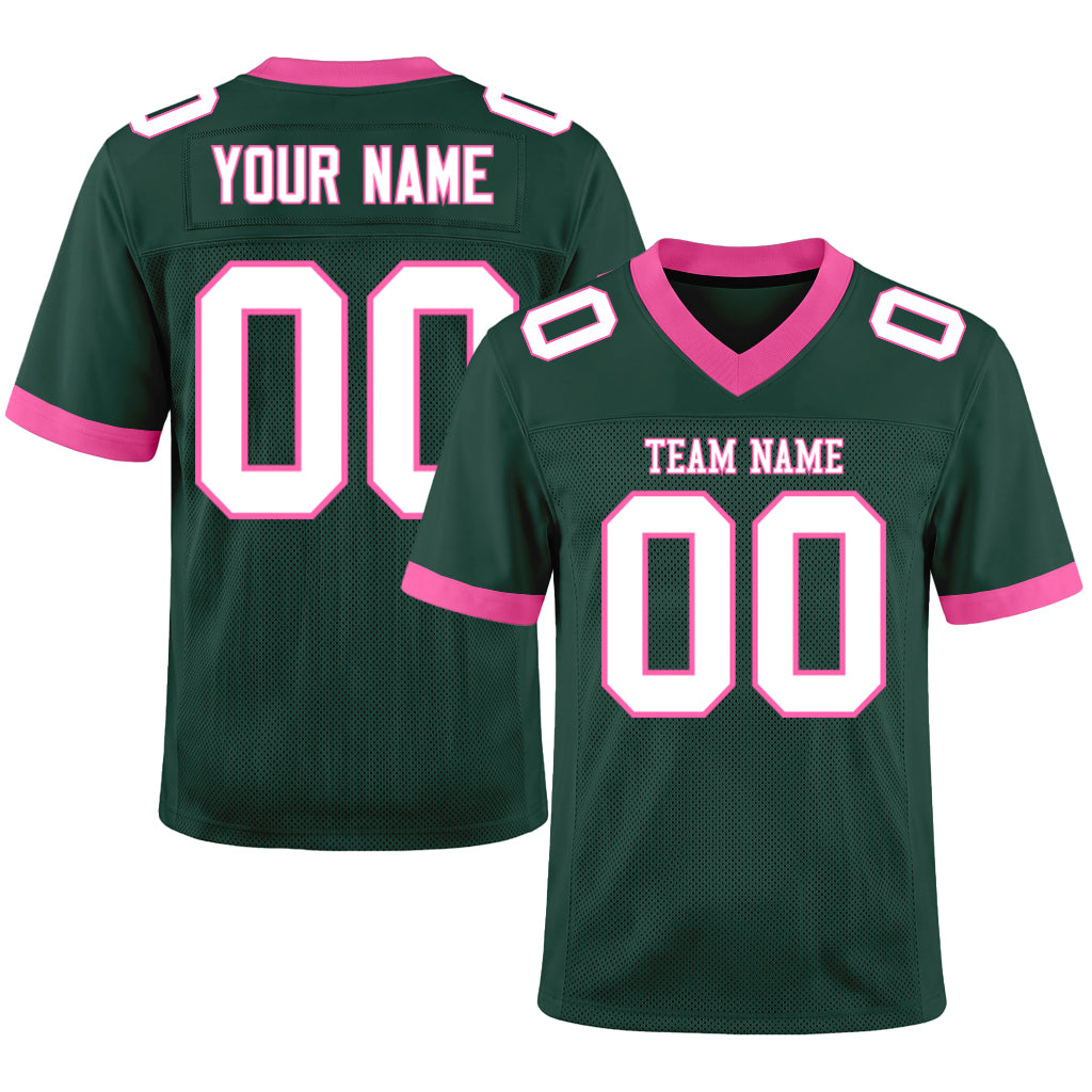 Custom Green White-Pink Mesh Football Jersey