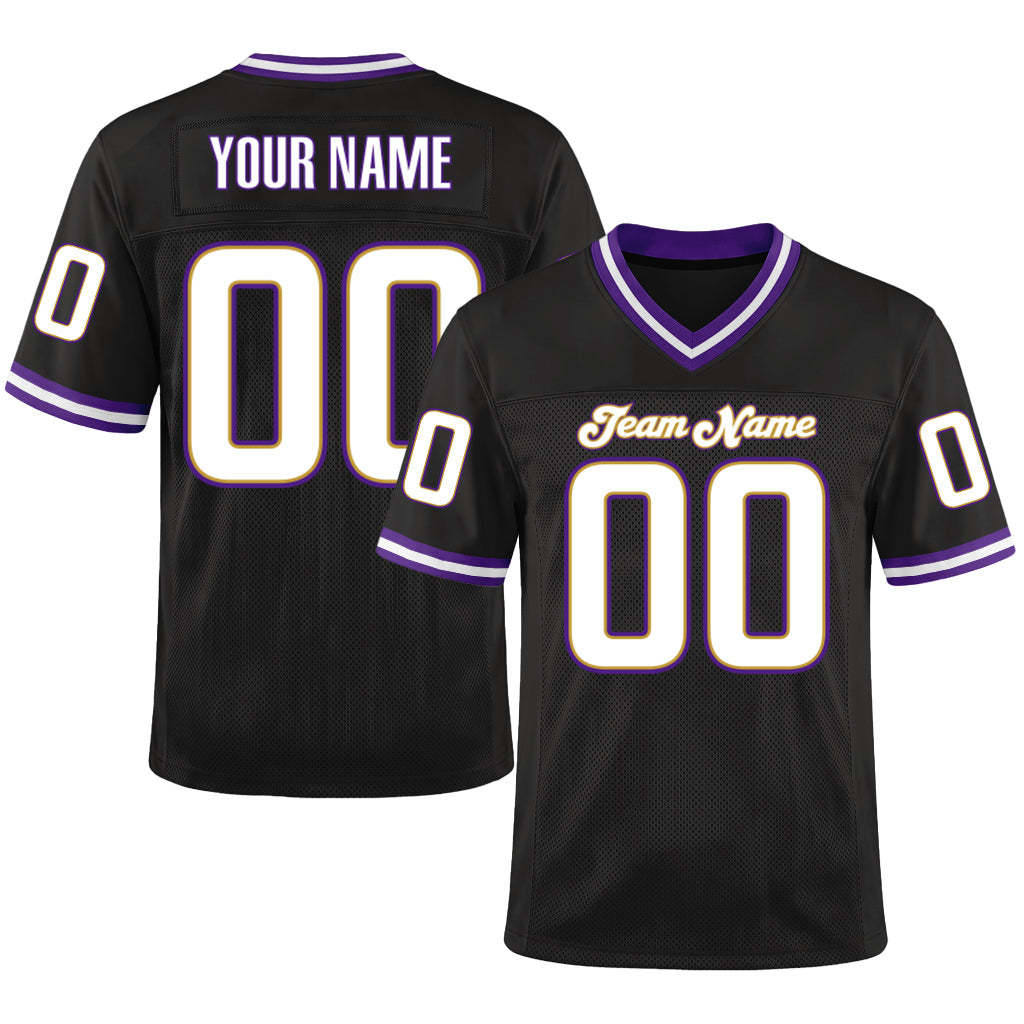 Custom Black White-Purple Mesh Throwback Mesh Football Jersey