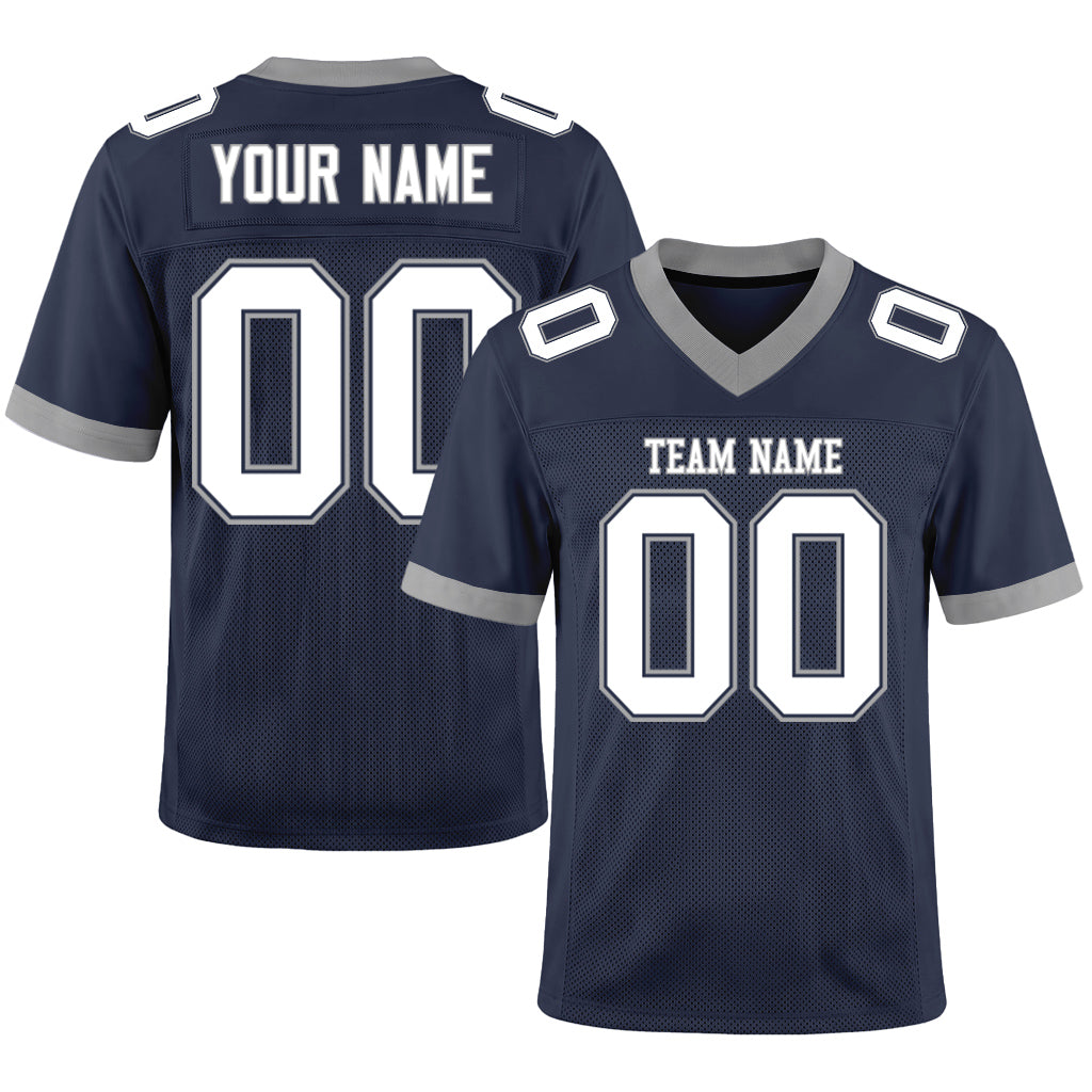 Custom Navy White-Gray Mesh Football Jersey