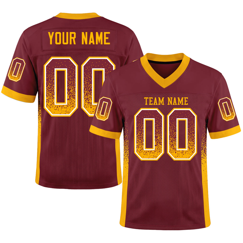 Custom Burgundy Gold-White Mesh Drift Fashion Mesh Football Jersey
