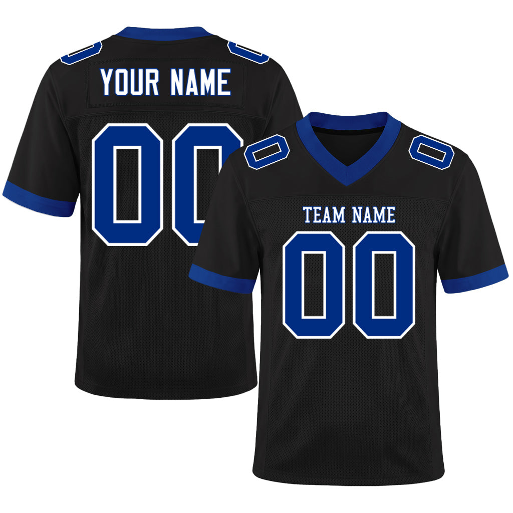 Custom Black Royal-White Mesh Football Jersey